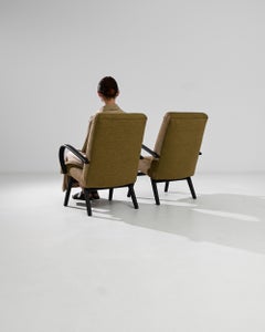 1950s Czech Ochre Bouclé Upholstered Armchairs, a Pair