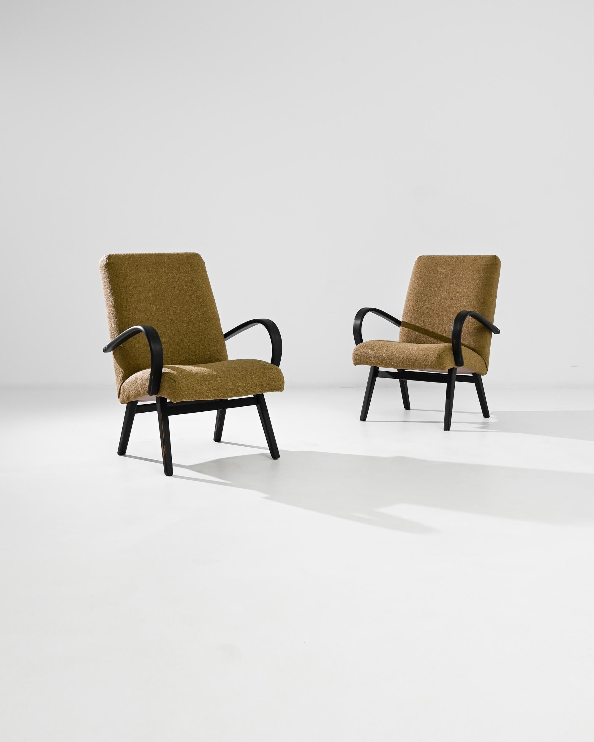 1950s Czech Ochre Bouclé Upholstered Armchairs, a Pair 2