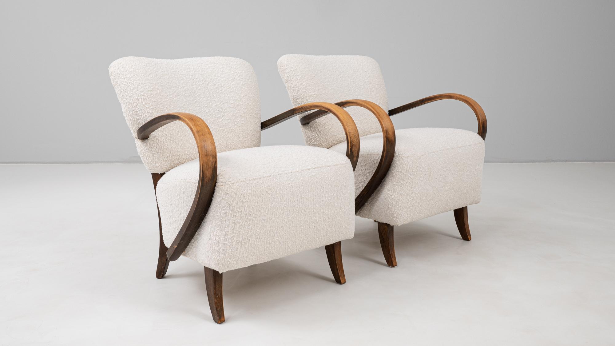 1950s Czech Pair Of Cocktail Upholstered Armchair H-237 By J. H. in vendita 4