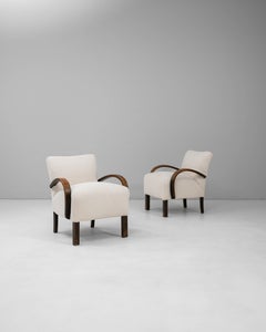 1950s Czech Pair Of Cocktail Upholstered Armchairs H-237 By J. Halabala