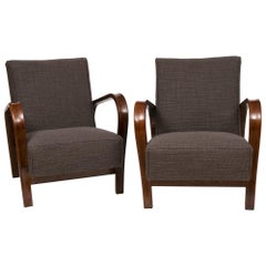 1950s Czech Pair of HF11 Jindrich Halabala by Interier Praha Lounge Chairs