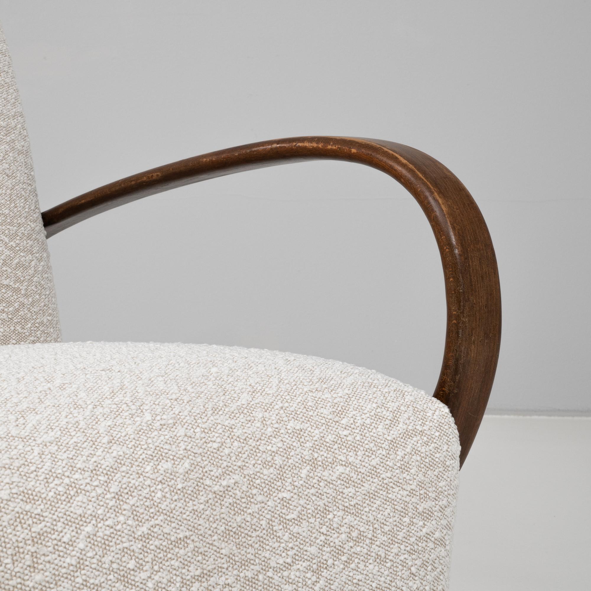 1950s Czech Pair of MCM Upholstered Armchairs by J. Halabala For Sale 5