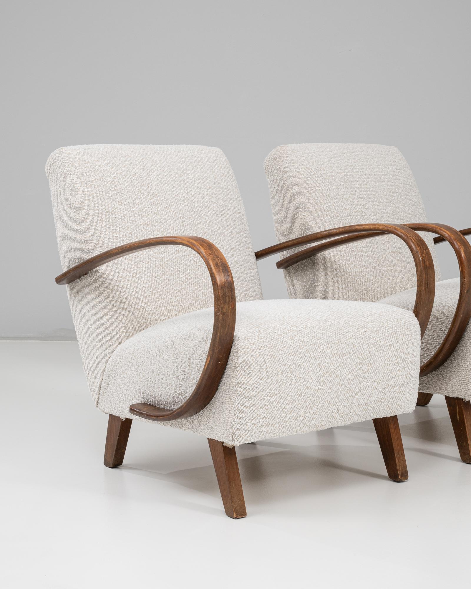 1950s Czech Pair of MCM Upholstered Armchairs by J. Halabala For Sale 8