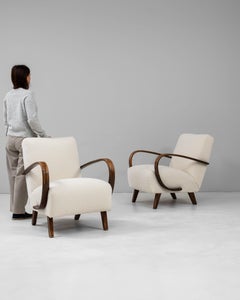 1950s Czech Pair Of MCM Upholstered Armchairs By J. Halabala