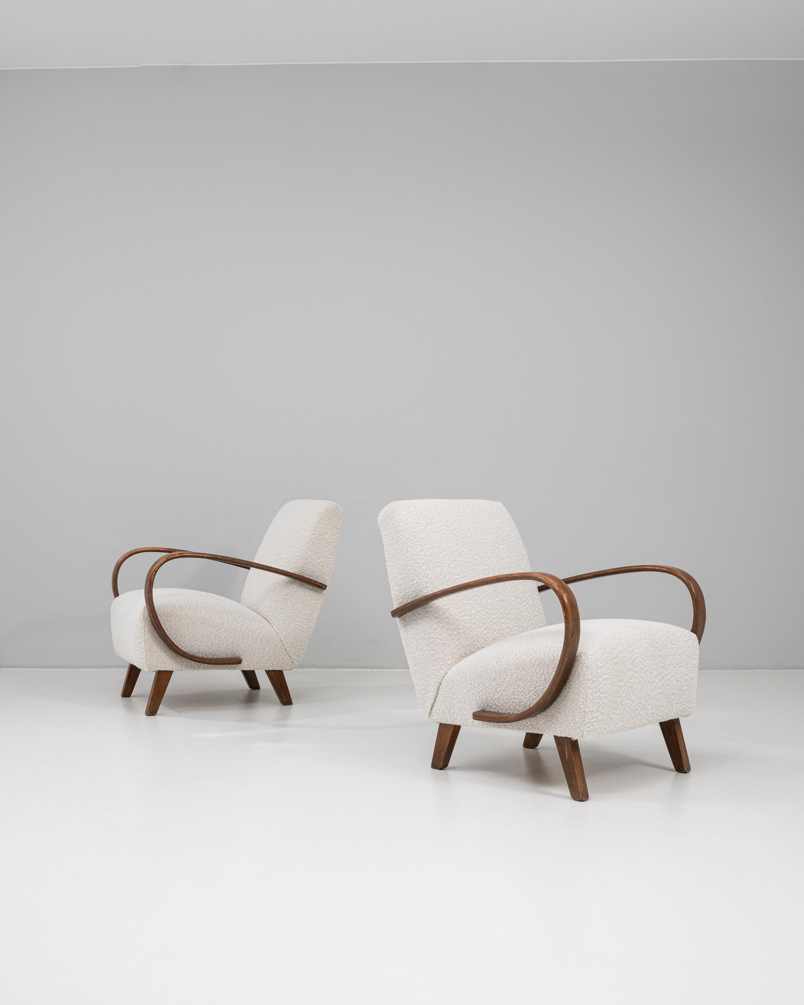 1950s Czech Pair of MCM Upholstered Armchairs by J. Halabala In Good Condition For Sale In High Point, NC