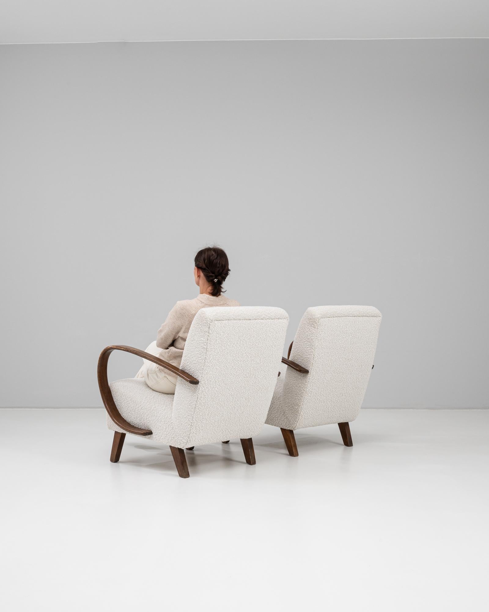 1950s Czech Pair of MCM Upholstered Armchairs by J. Halabala For Sale 3
