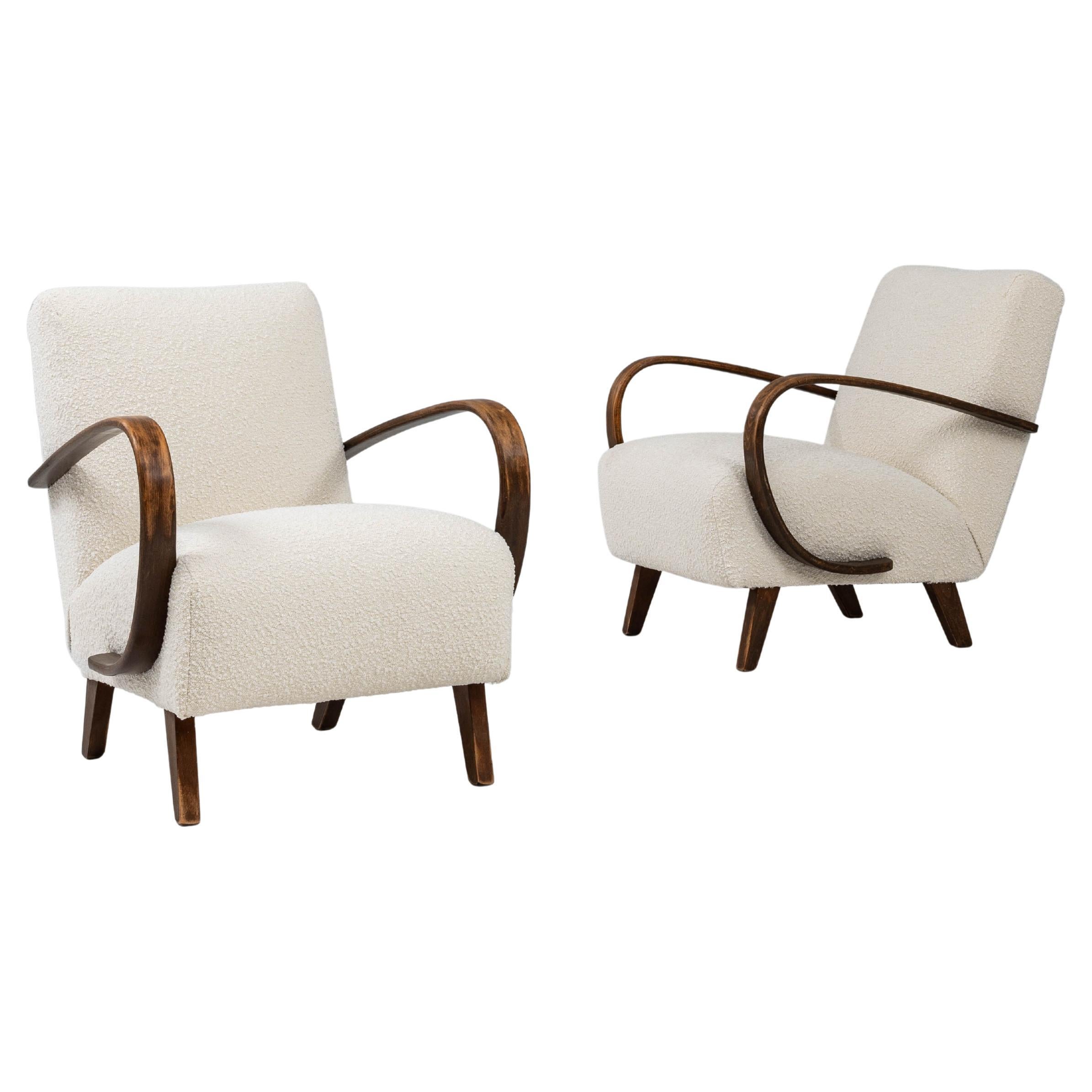 1950s Czech Pair Of MCM Upholstered Armchairs By J. Halabala