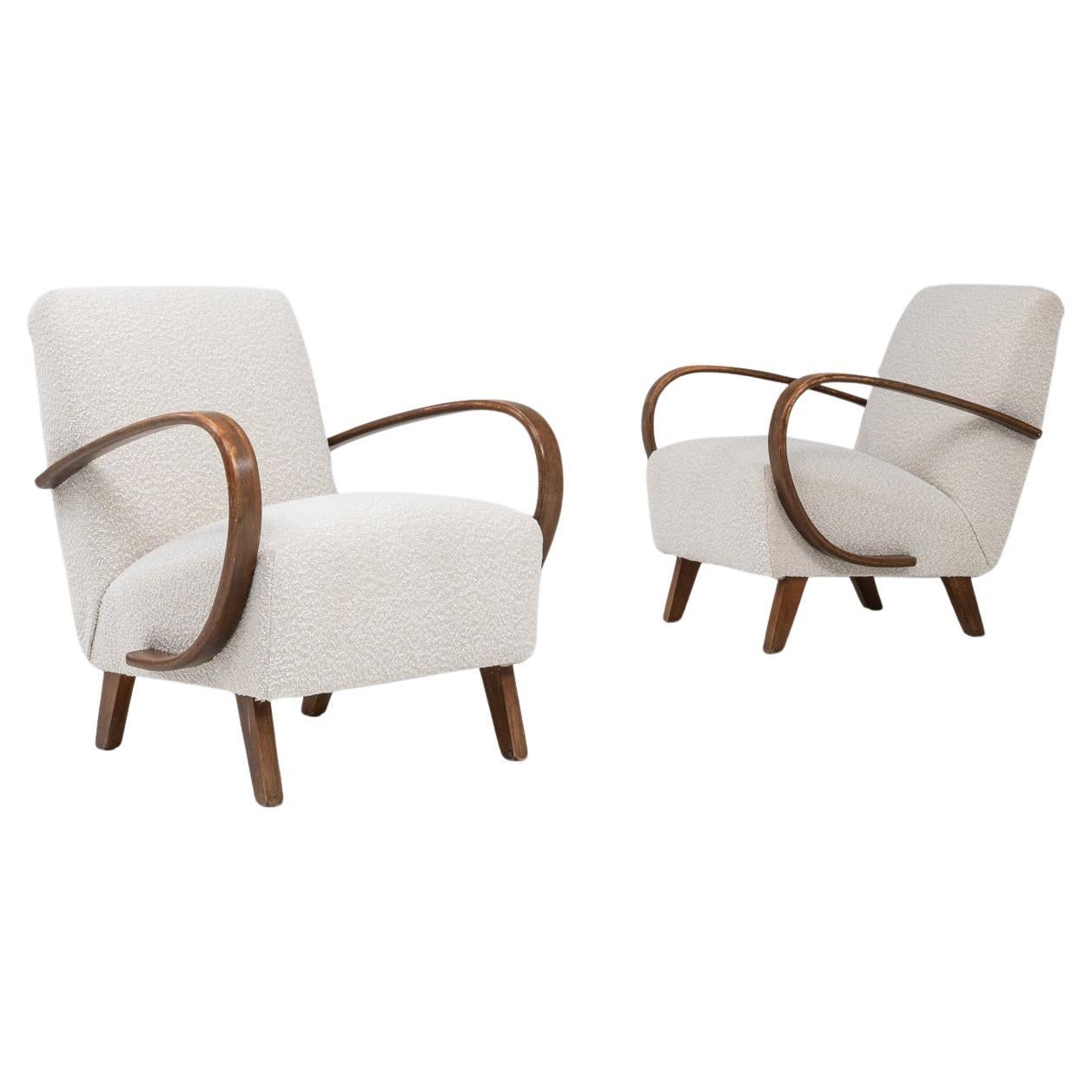 1950s Czech Pair of MCM Upholstered Armchairs by J. Halabala For Sale