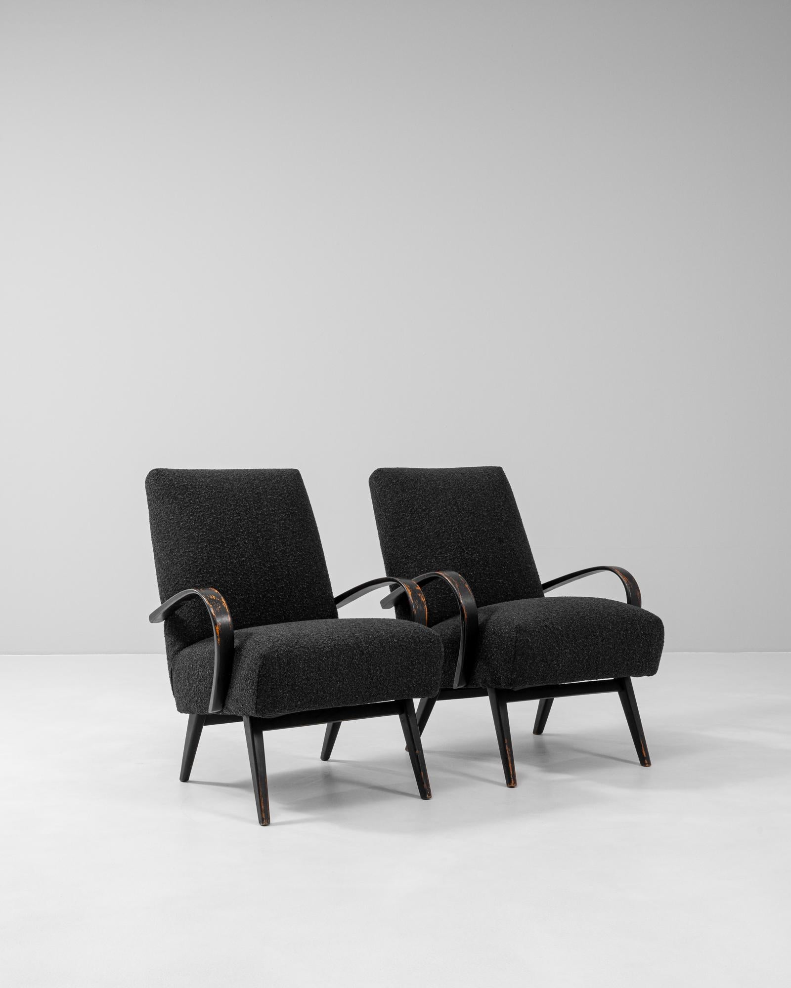 1950s Czech Pair Of Upholstered Armchairs By J. Halabala In Good Condition For Sale In High Point, NC