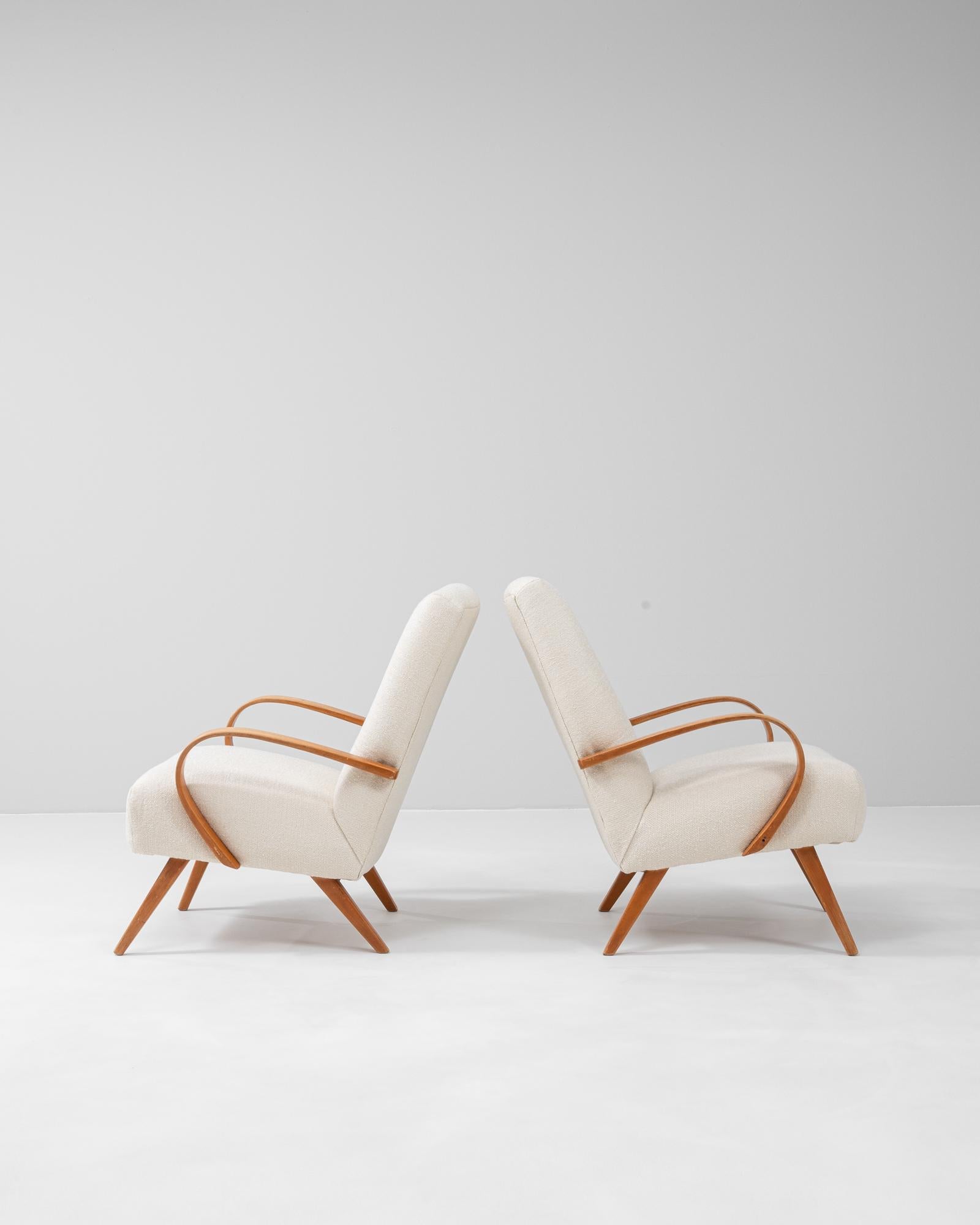 20th Century 1950s Czech Pair Of Upholstered Armchairs By J. Halabala For Sale