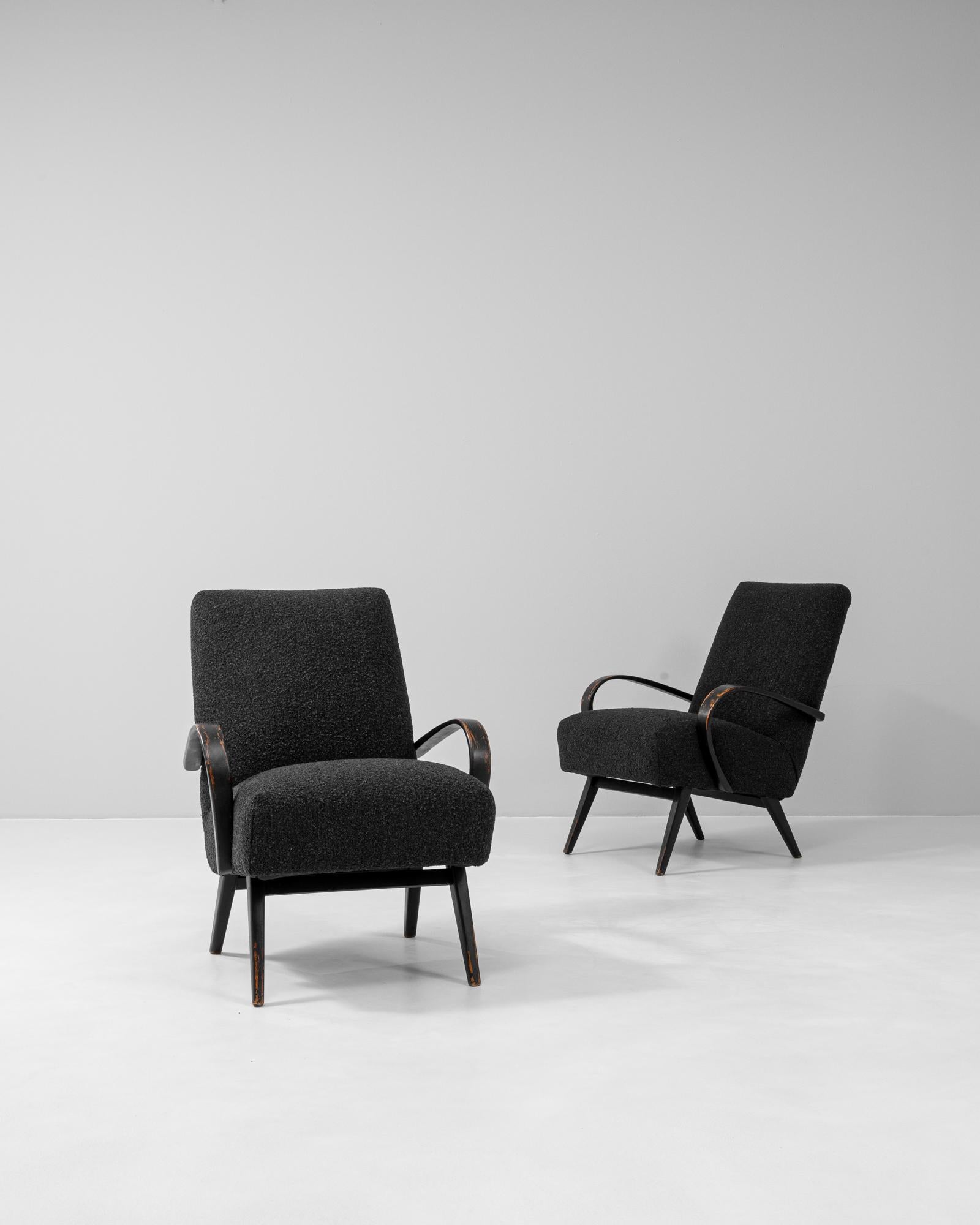 Upholstery 1950s Czech Pair Of Upholstered Armchairs By J. Halabala For Sale