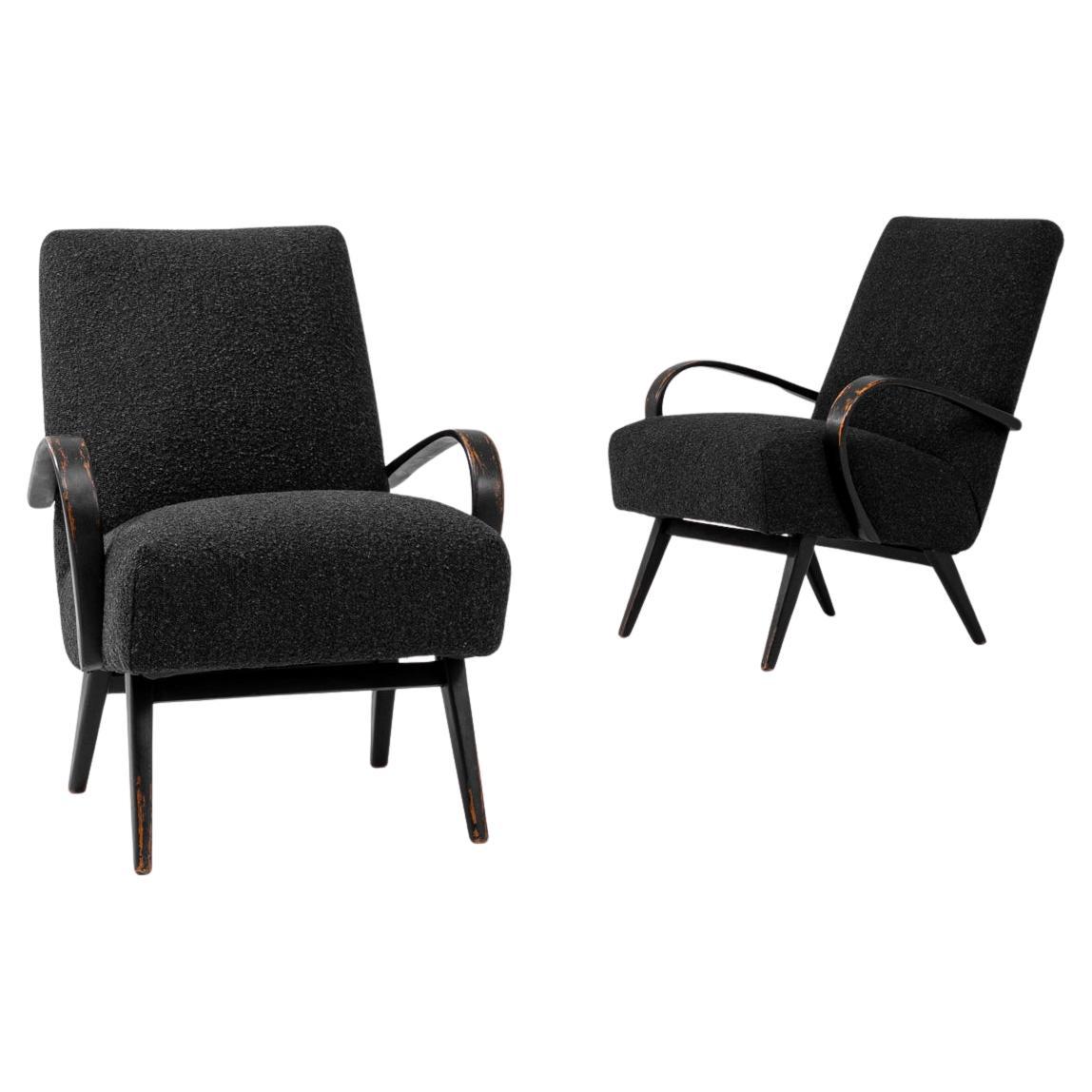 1950s Czech Pair Of Upholstered Armchairs By J. Halabala For Sale
