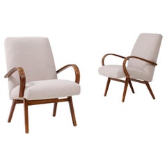 1950s Czech Pair Of Upholstered Armchairs By J. Halabala