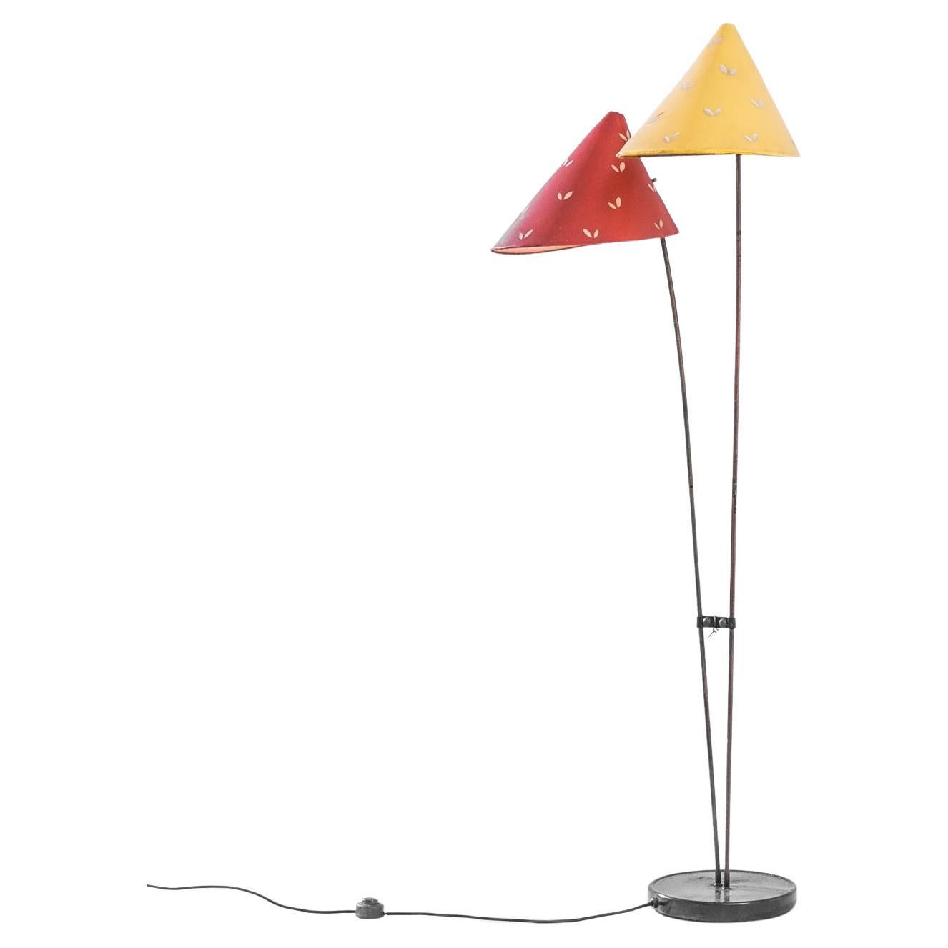 1950s Czech Red and Yellow Metal Floor Lamp