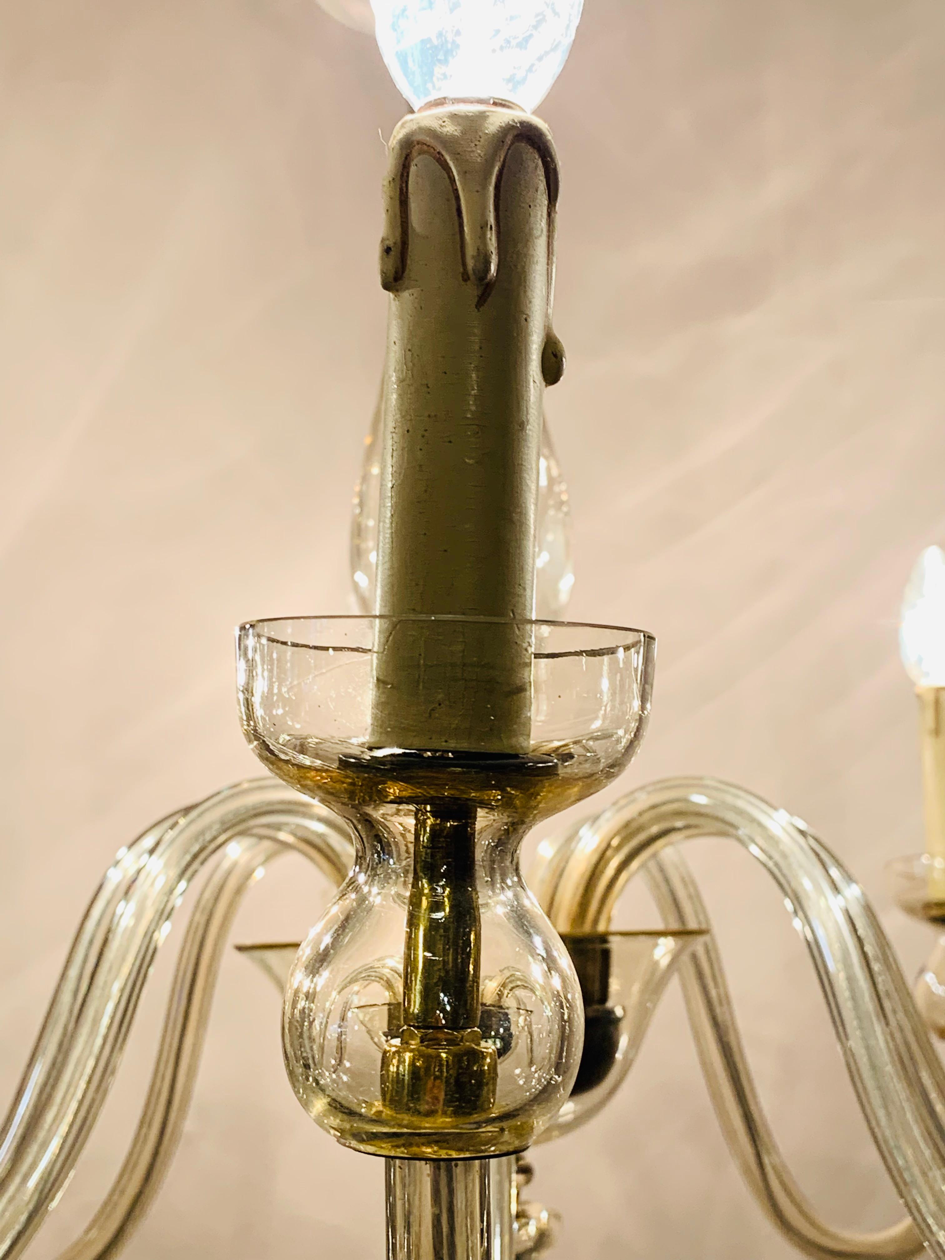 1950s Czech Republic 8 Arm Bohemian Champagne Coloured Crystal Glass Chandelier 4