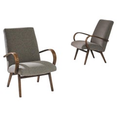 1950s Czech Stone Grey Upholstered Armchairs, a Pair