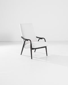1950s Czech Upholstered Armchair with Black Frame and Cream Fabric