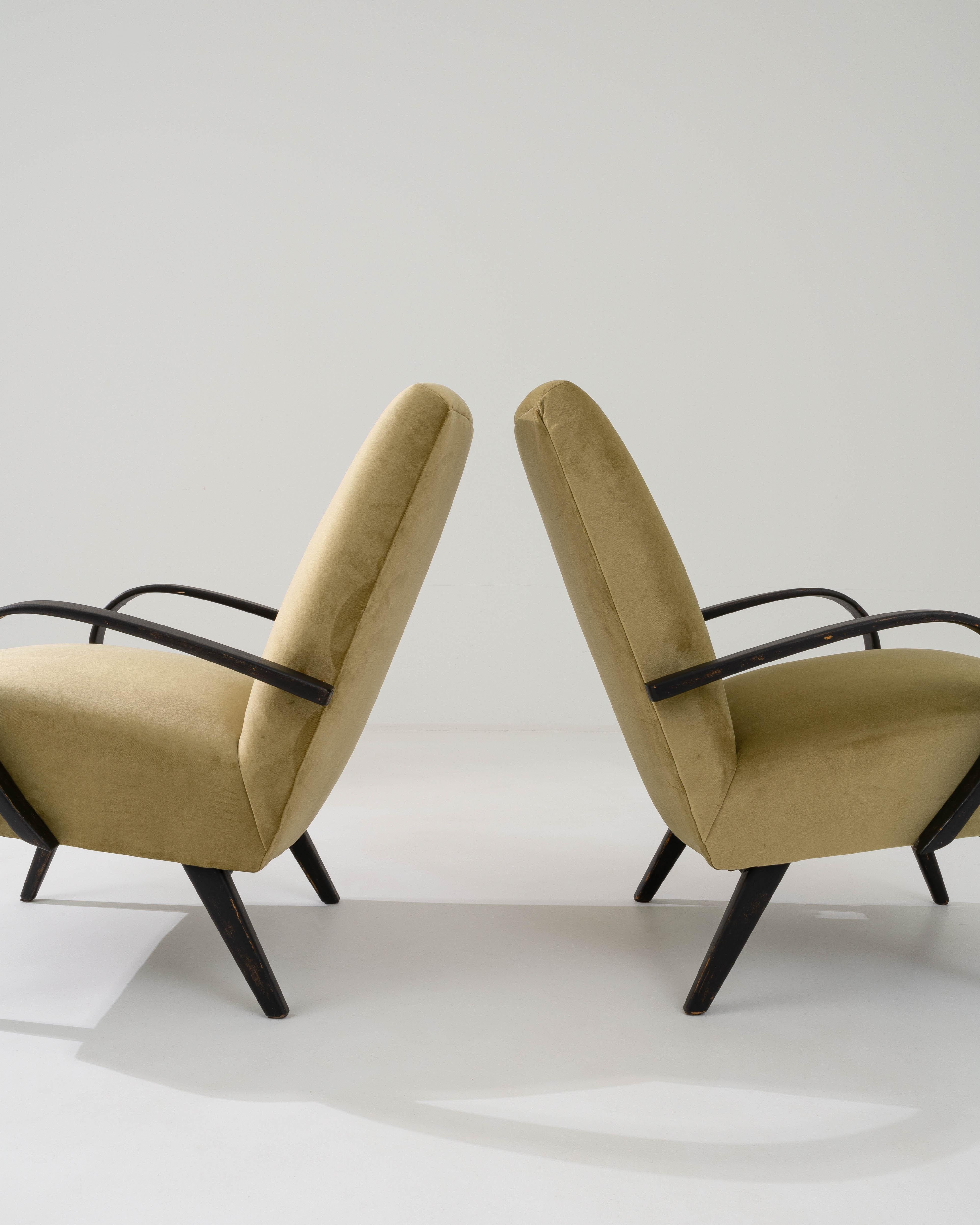 1950s Czech Upholstered Armchairs, a Pair For Sale 6
