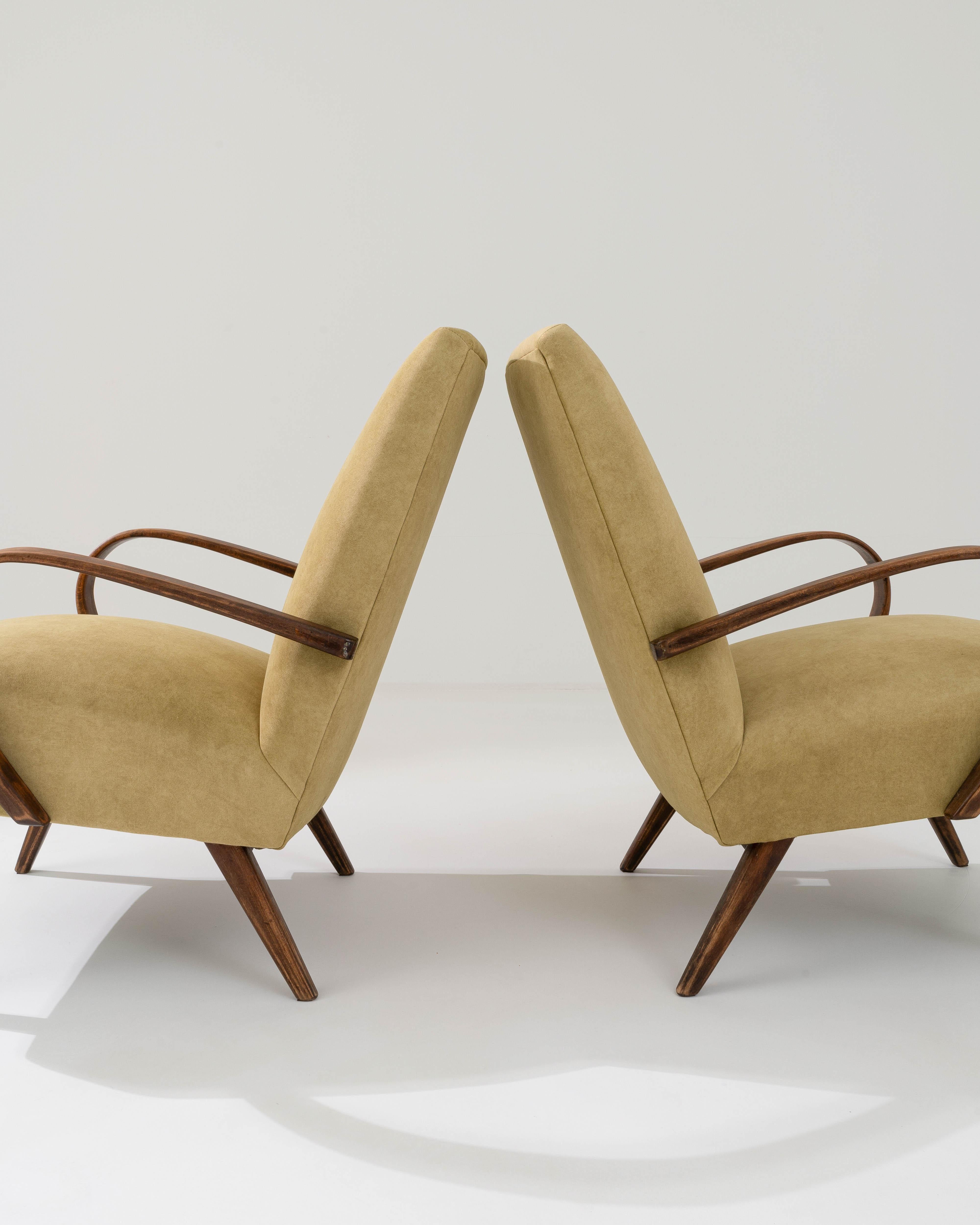 Mid-20th Century 1950s Czech Upholstered Armchairs, a Pair For Sale