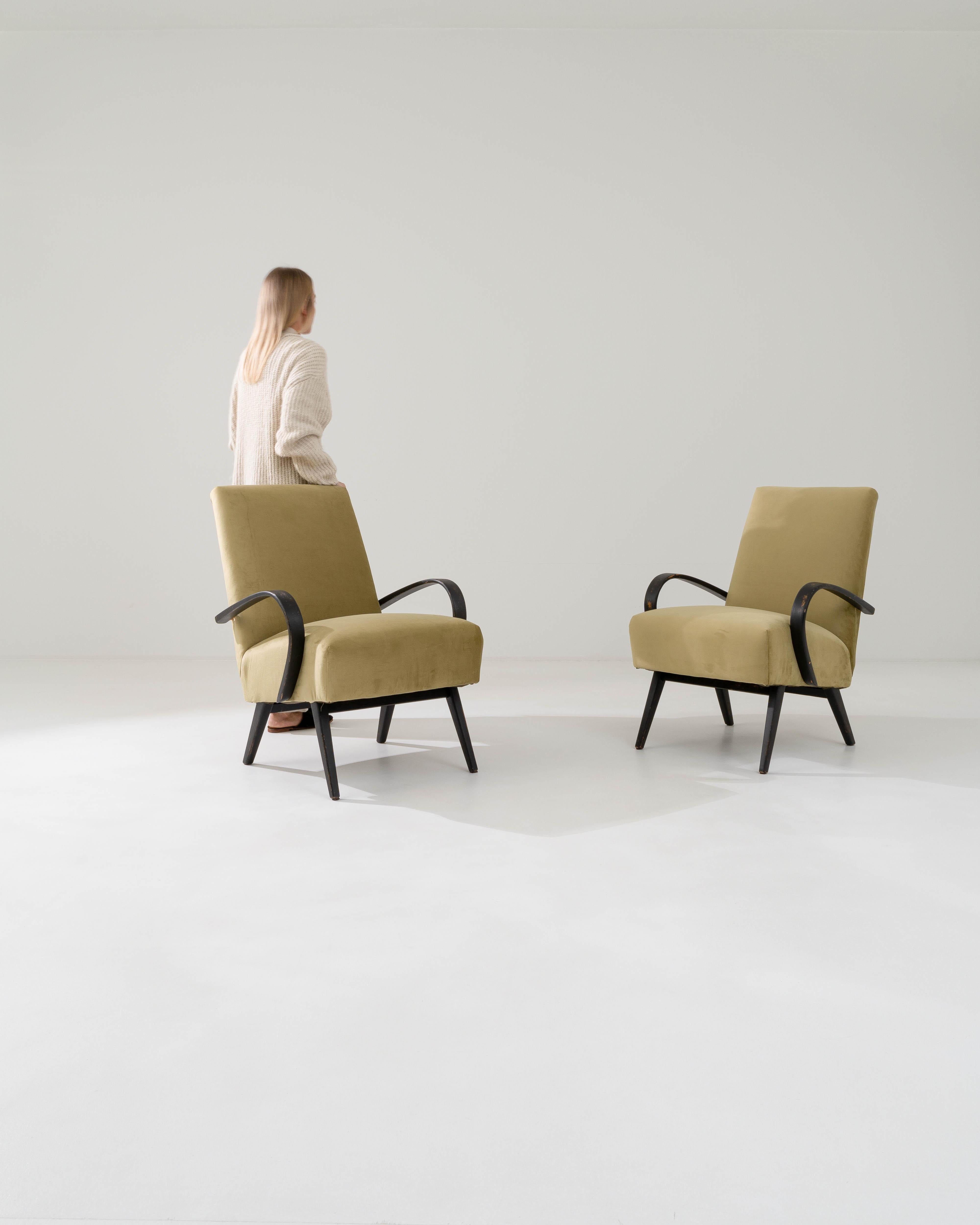 Mid-20th Century 1950s Czech Upholstered Armchairs, a Pair For Sale
