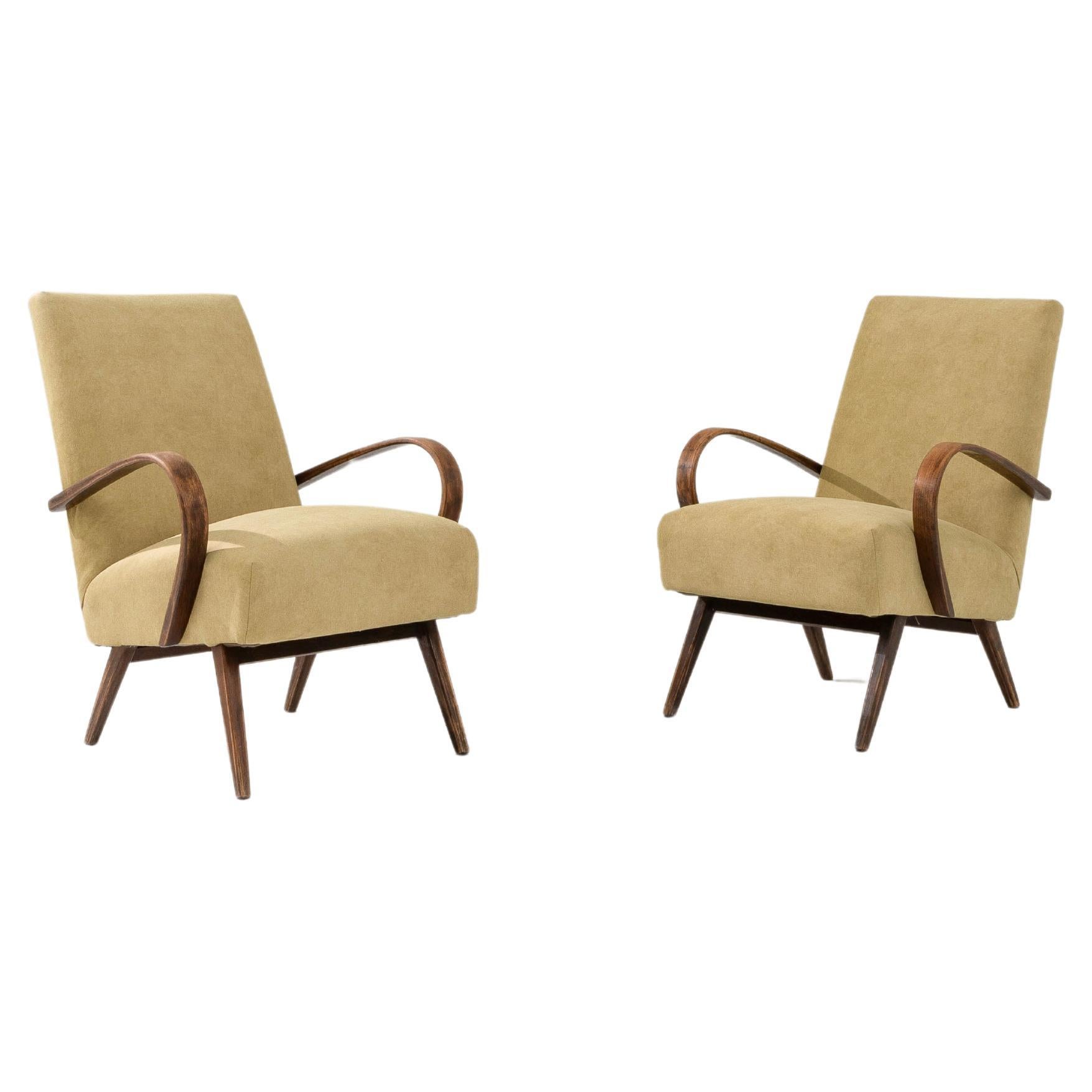 1950s Czech Upholstered Armchairs, a Pair