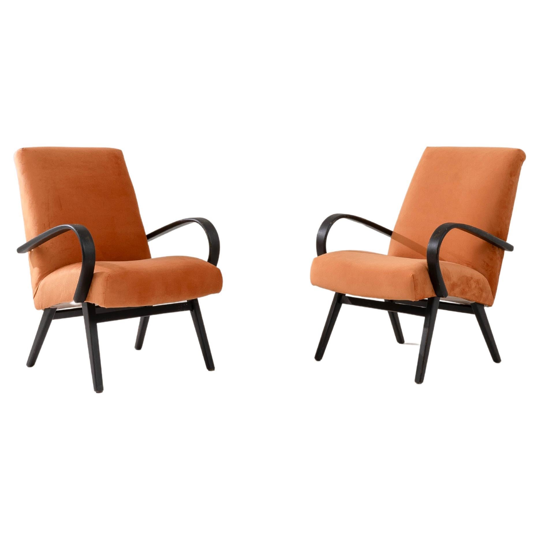 1950s Czech Upholstered Armchairs, a Pair For Sale