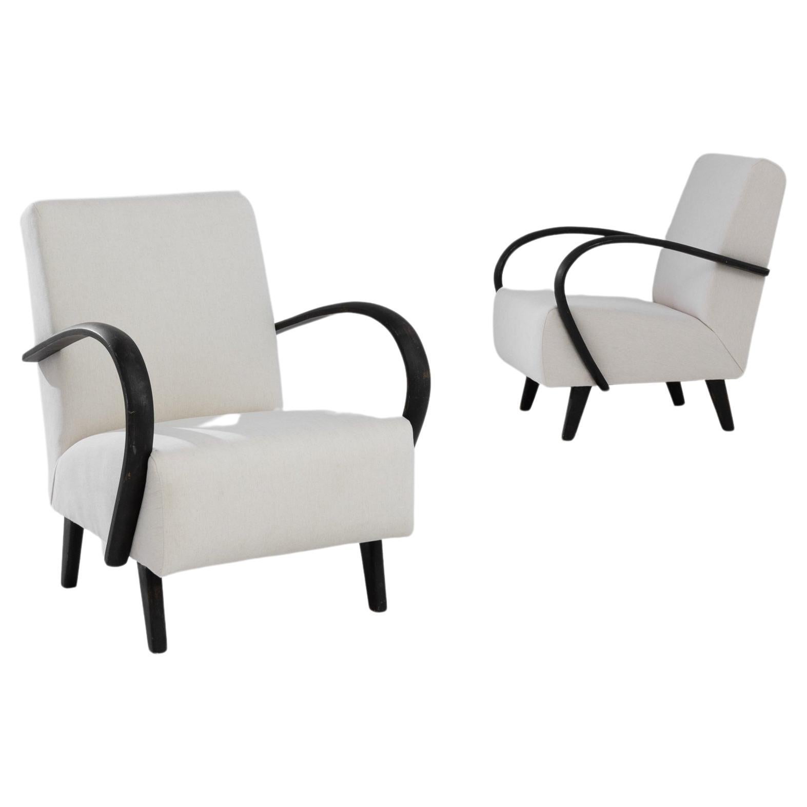 1950s Czech Upholstered Armchairs by J. Halabala, a Pair