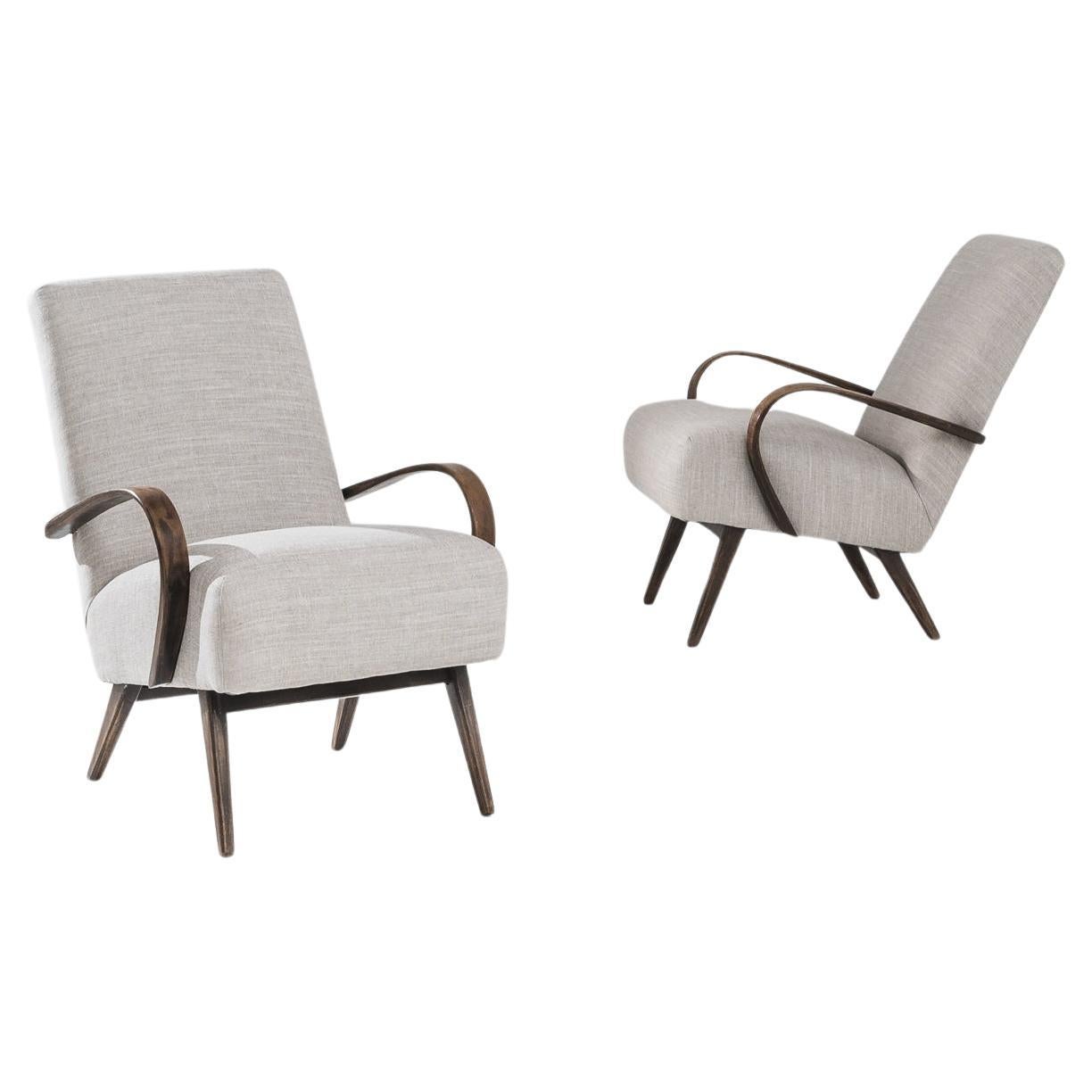 1950s Czech Upholstered Armchairs by J. Halabala, a Pair