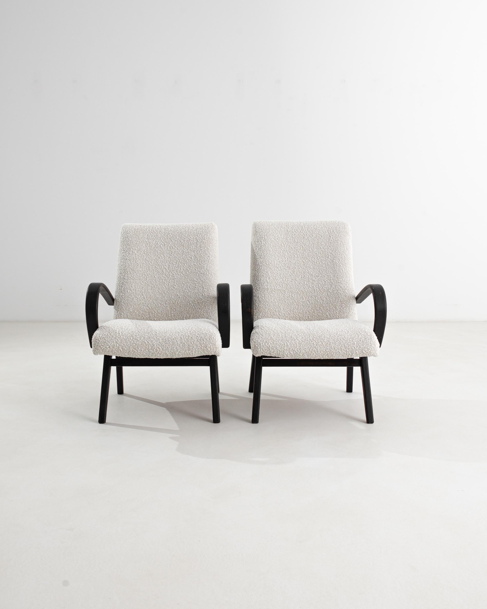 1950s Czech White Upholstered Armchairs, a Pair 9