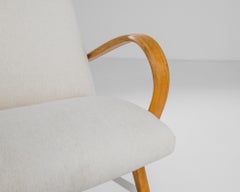 1950s Czech White Upholstered Armchairs, a Pair