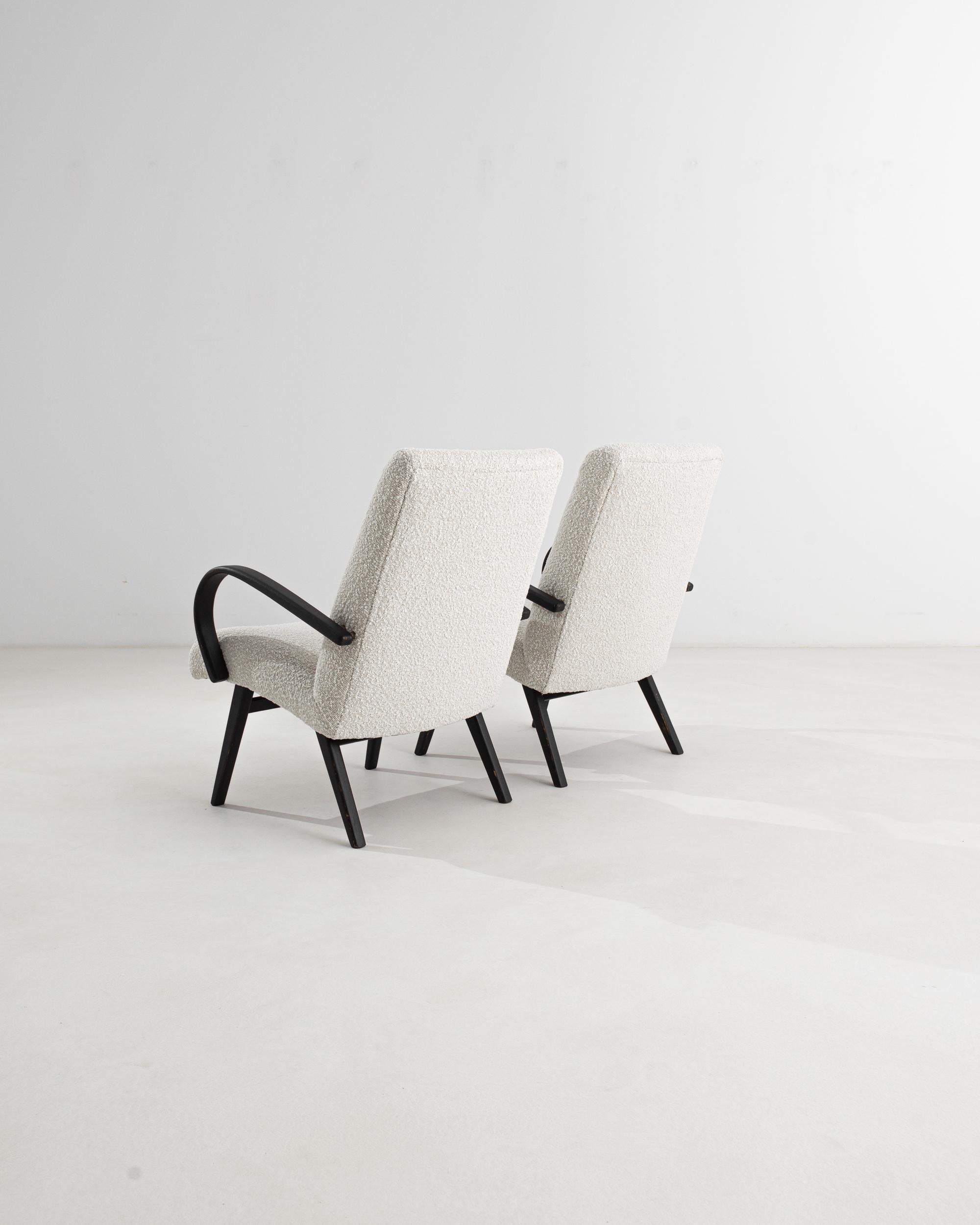 Mid-Century Modern 1950s Czech White Upholstered Armchairs, a Pair
