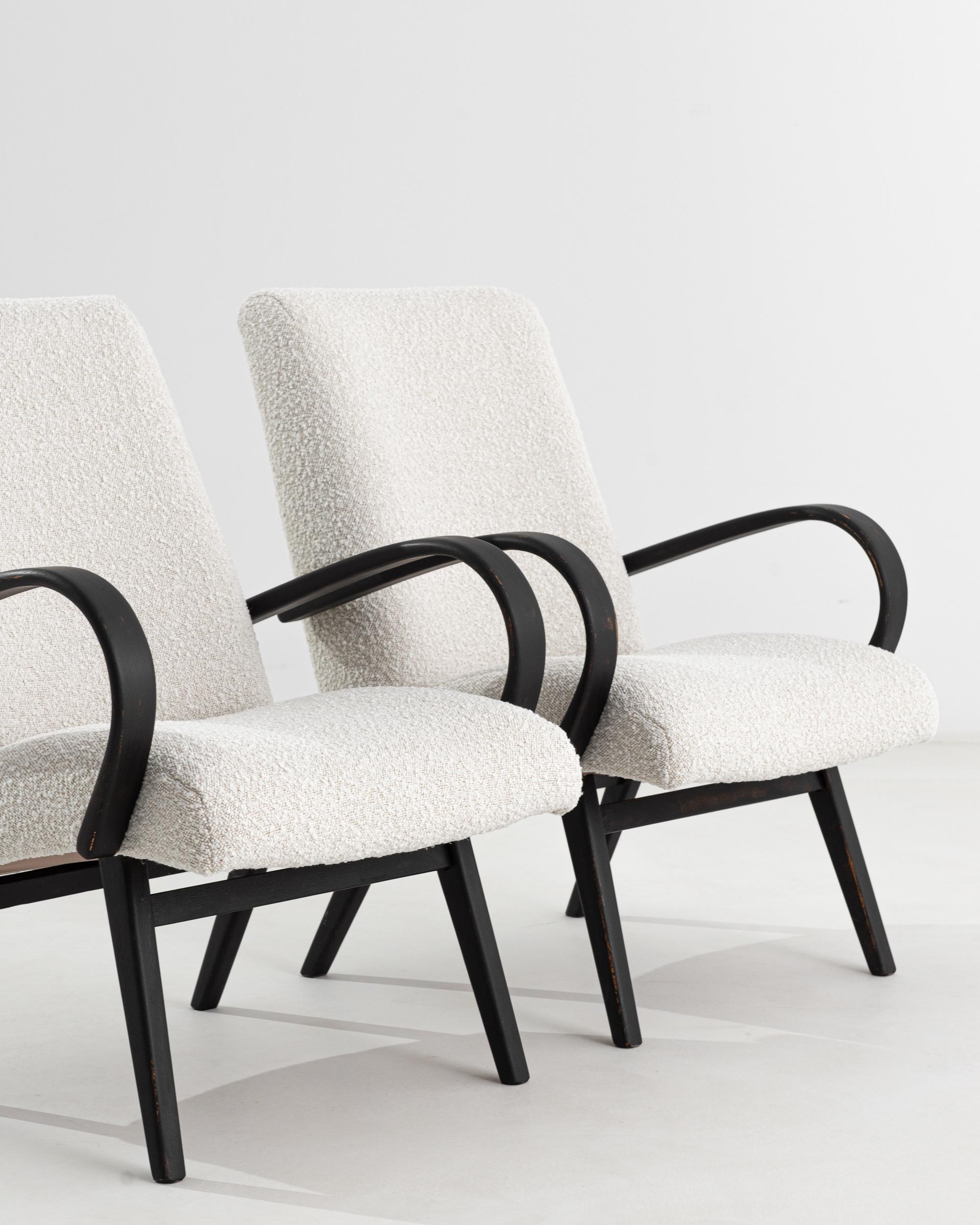 Mid-20th Century 1950s Czech White Upholstered Armchairs, a Pair