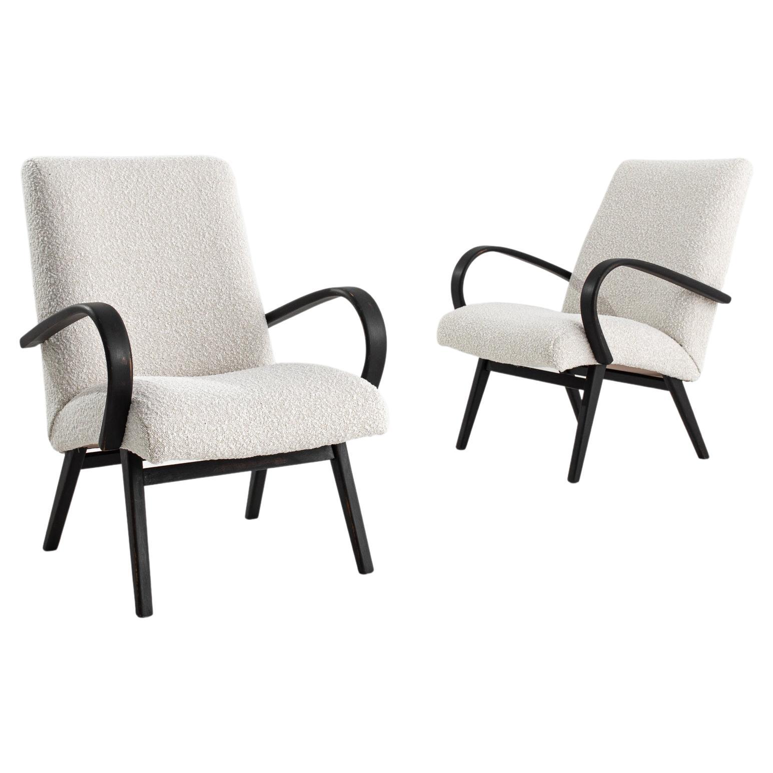 1950s Czech White Upholstered Armchairs, a Pair