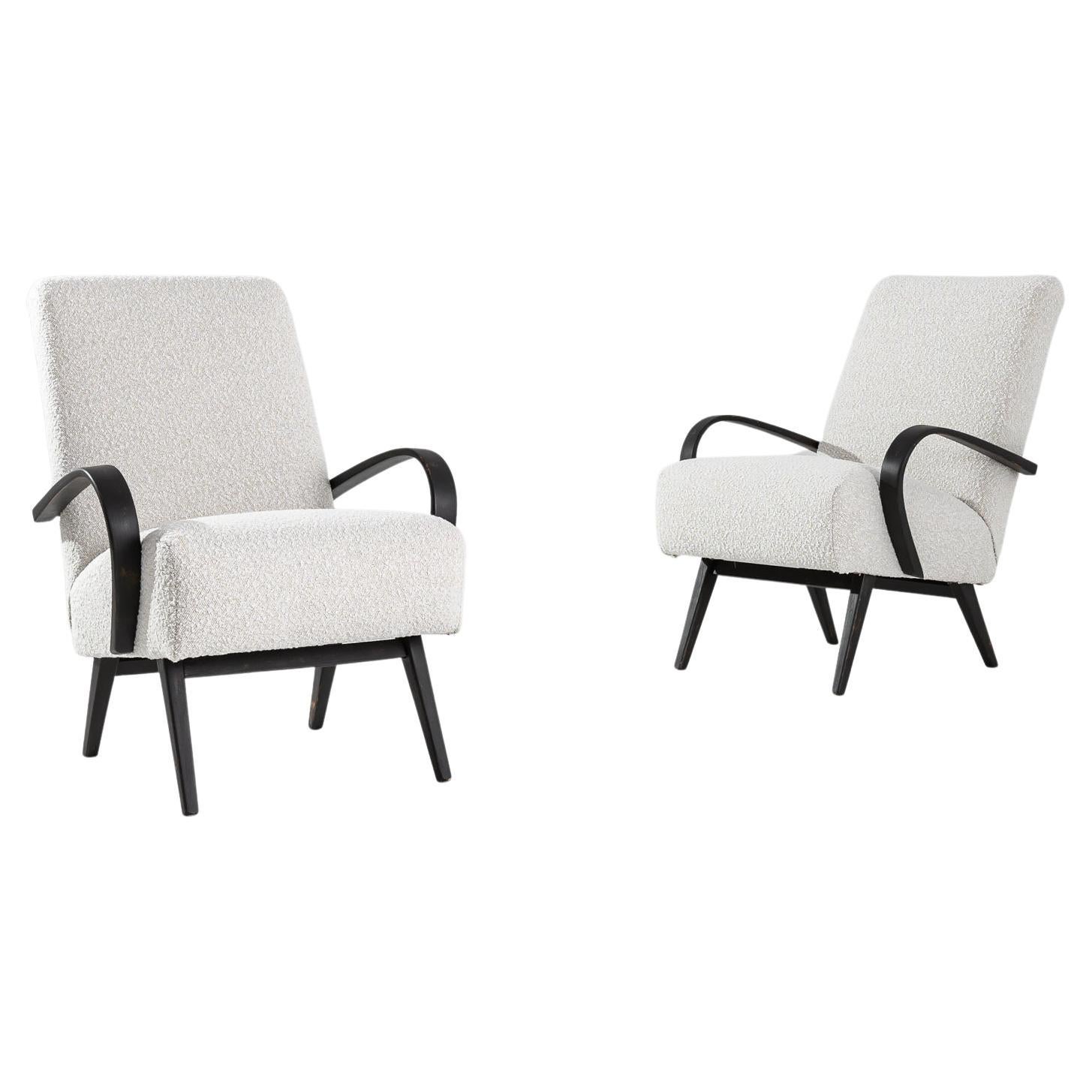 1950s Czech White Upholstered Armchairs, a Pair