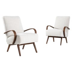 1950s Czech White Upholstered Armchairs, a Pair