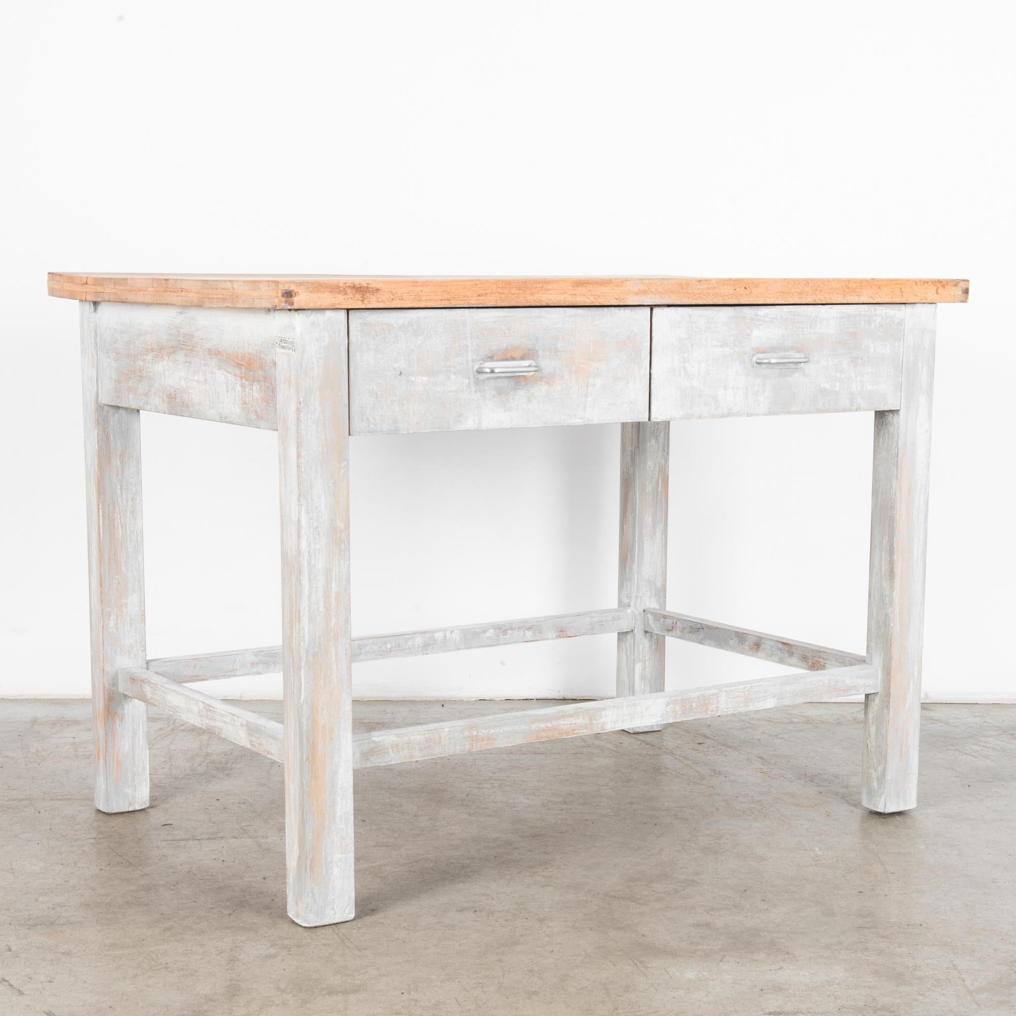 Industrial 1950s Czech Wood Patinated Table