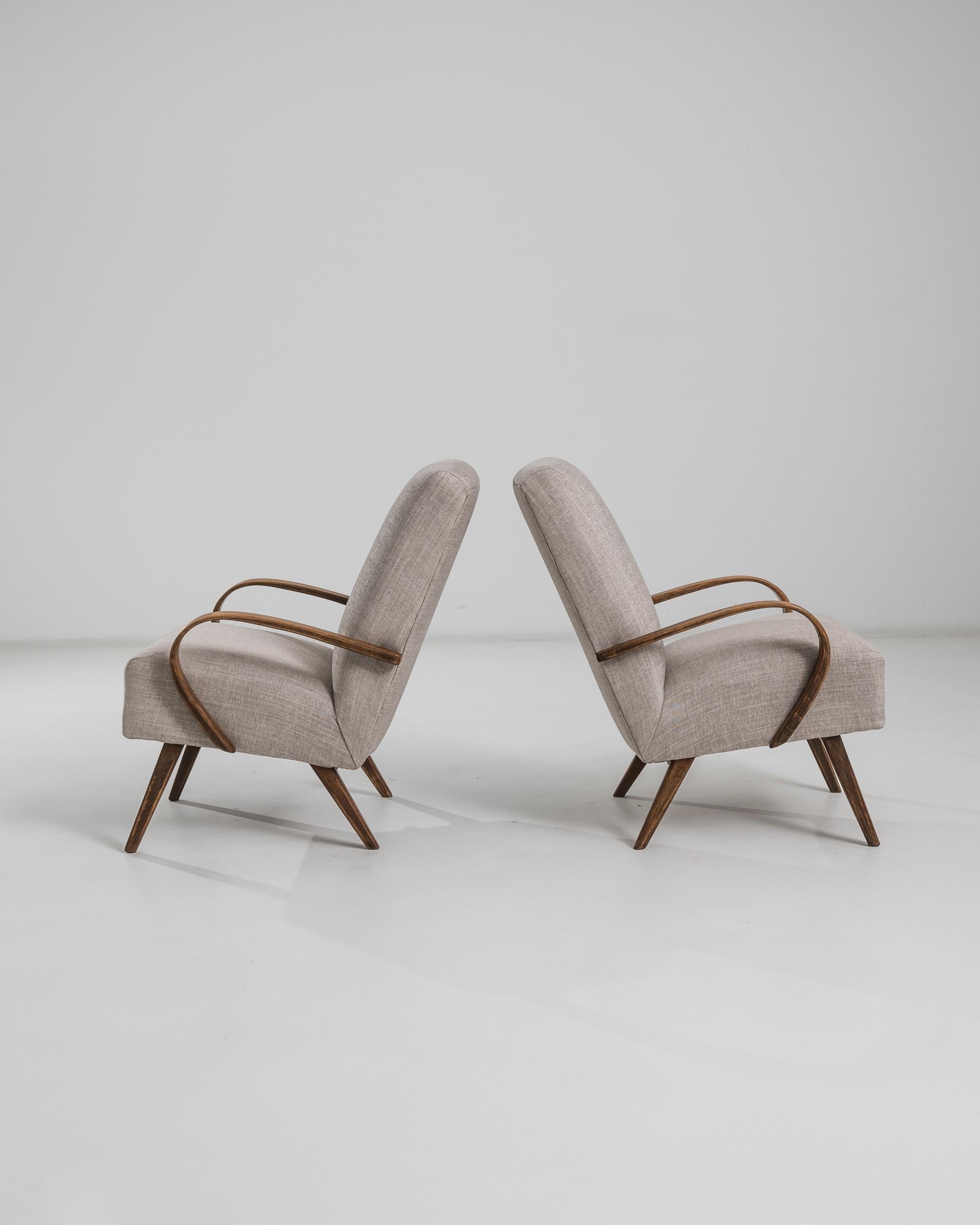 1950s Czech Wooden Armchair by J. Halabala, a Pair In Good Condition For Sale In High Point, NC