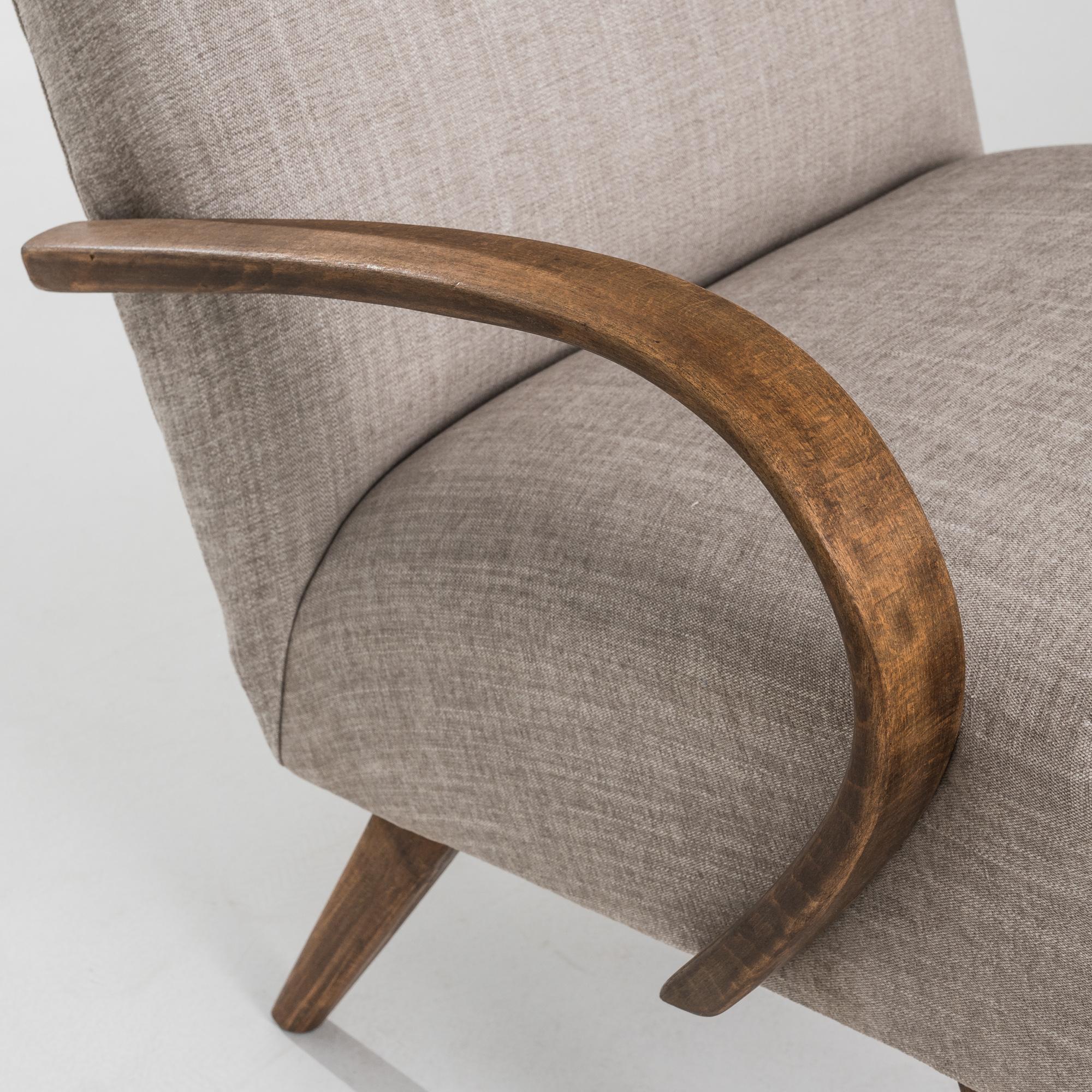 Upholstery 1950s Czech Wooden Armchair by J. Halabala, a Pair For Sale