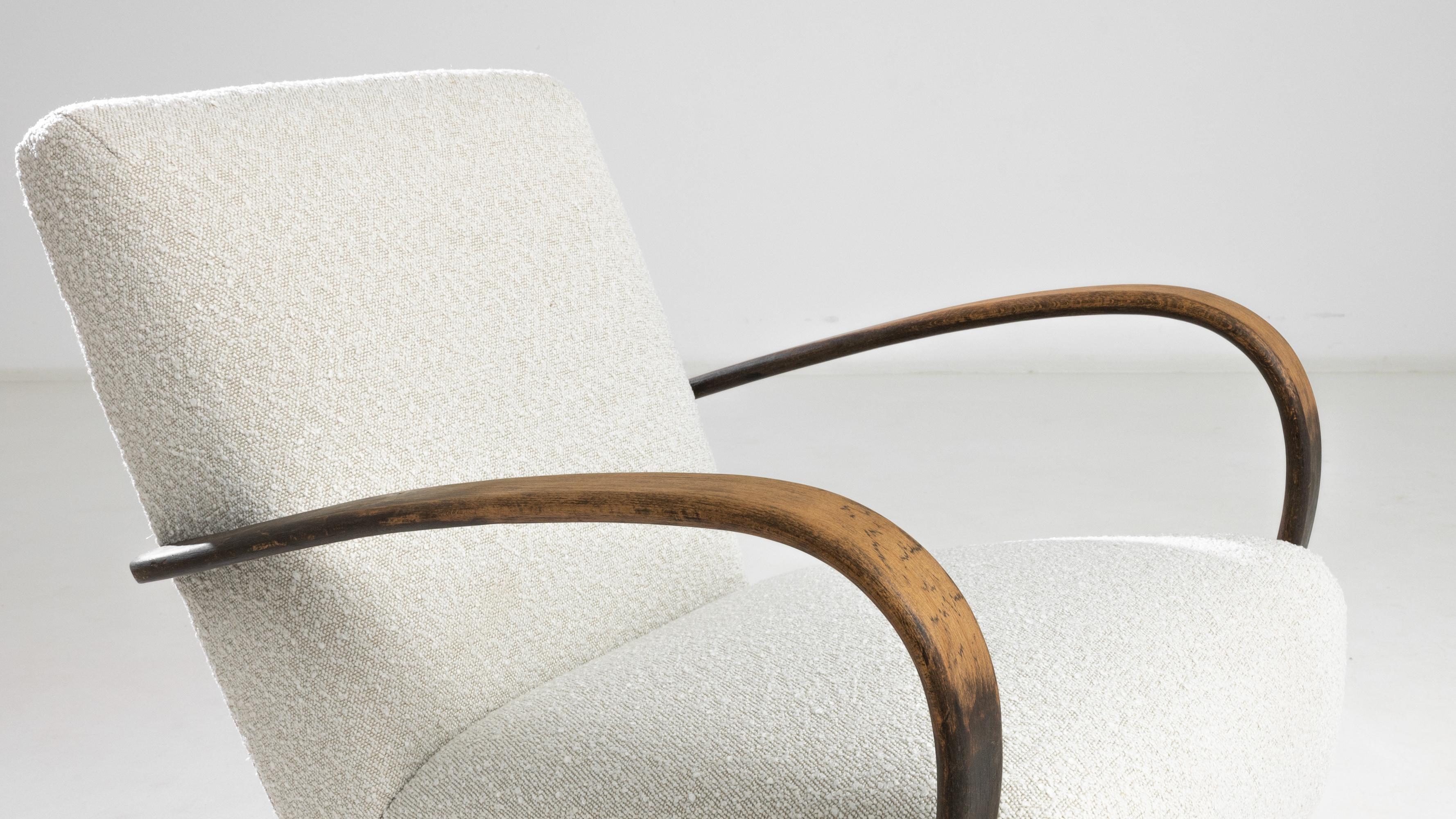 Upholstery 1950s Czech Wooden Armchair by J. Halabala For Sale