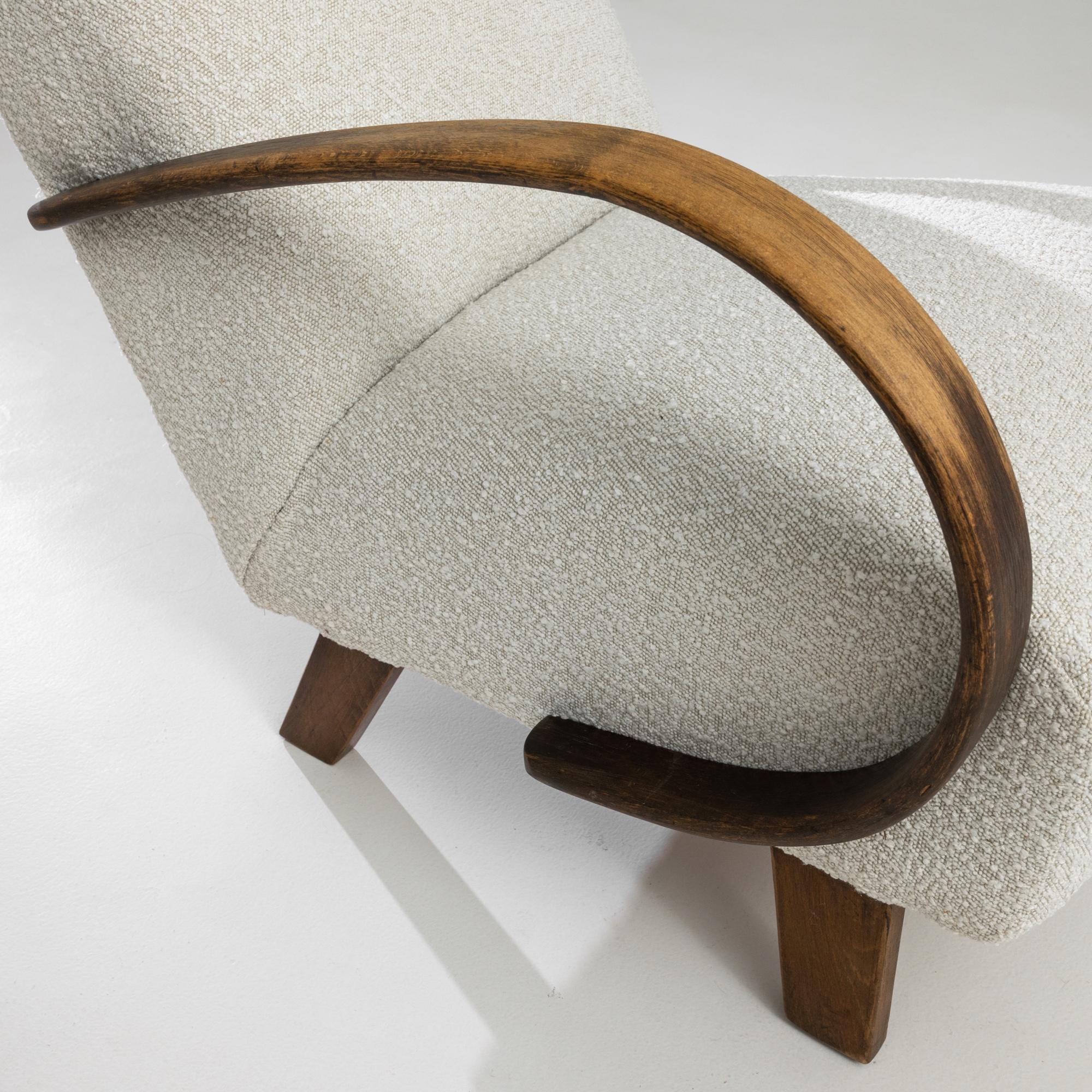 Upholstery 1950s Czech Wooden Armchair by J. Halabala For Sale