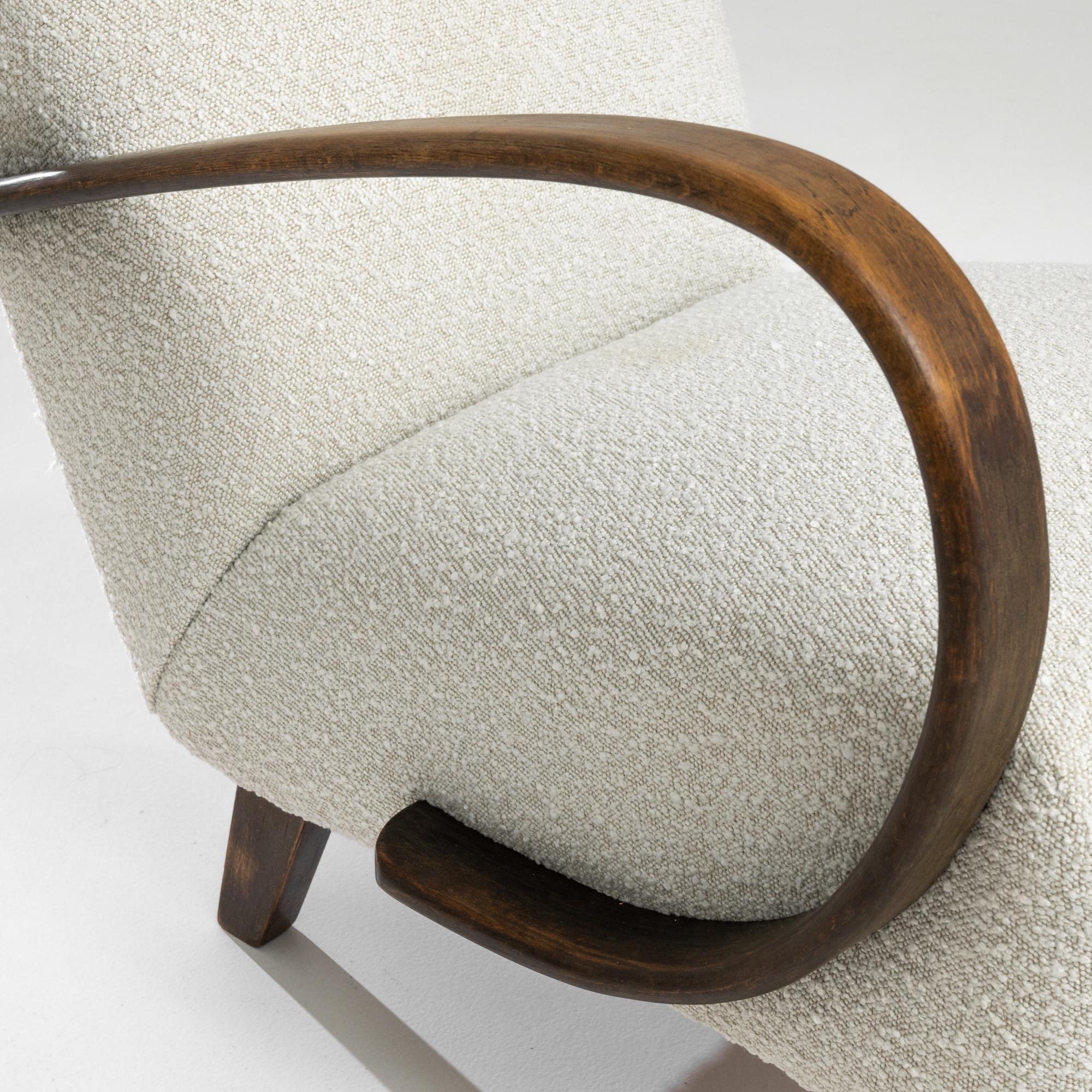 Upholstery 1950s Czech Wooden Armchair by J. Halabala