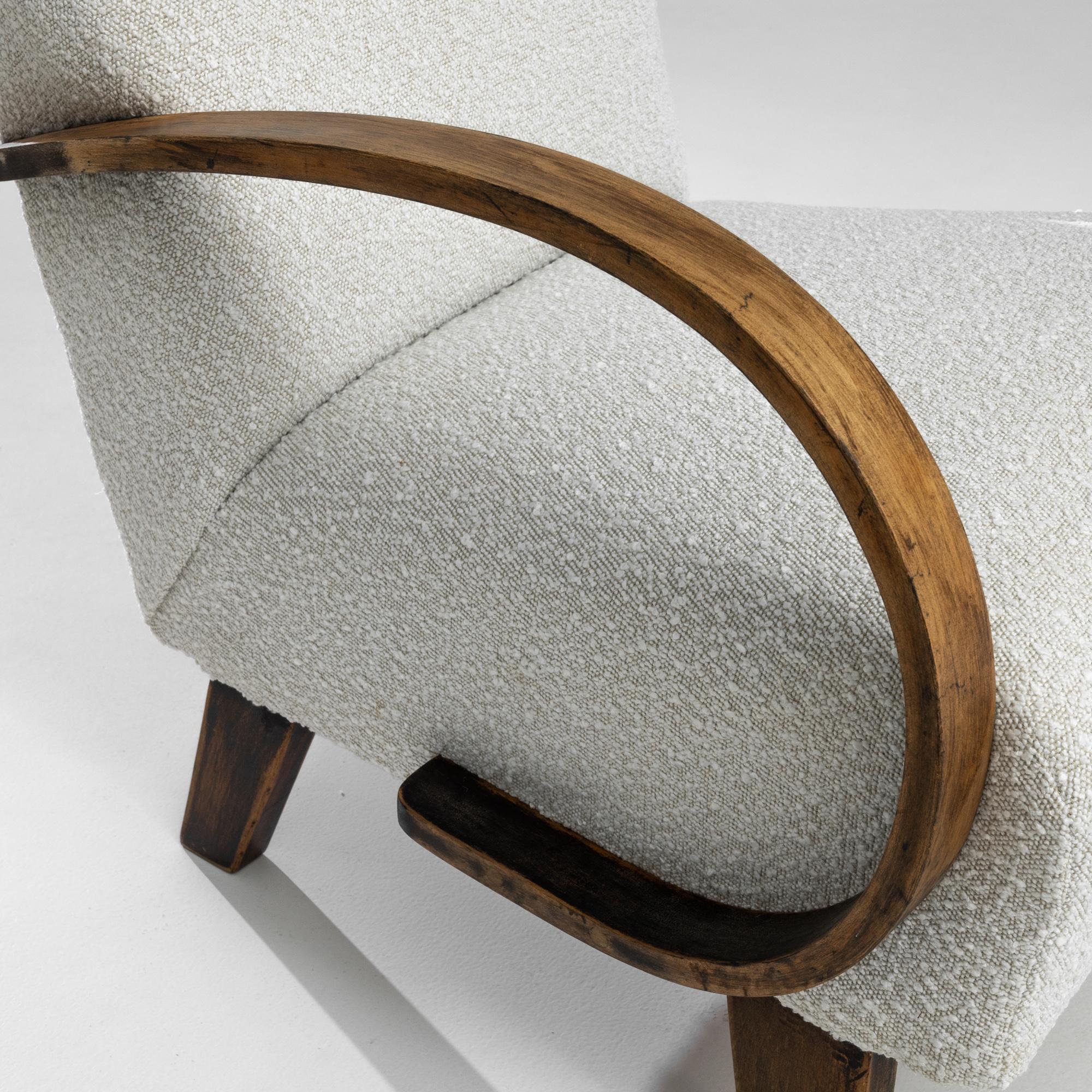 Upholstery 1950s Czech Wooden Armchair by J. Halabala