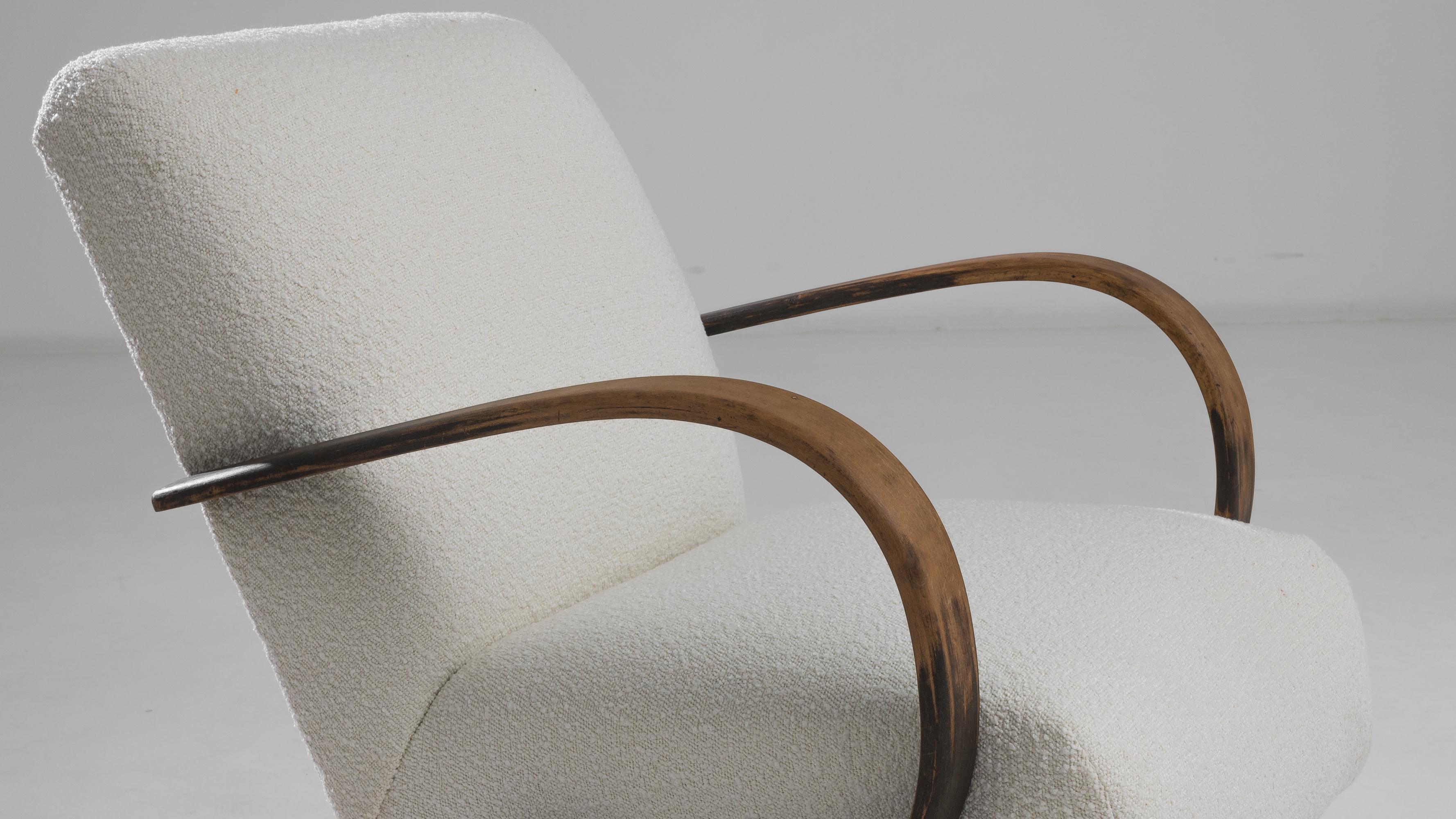 Upholstery 1950s Czech Wooden Armchair by J. Halabala