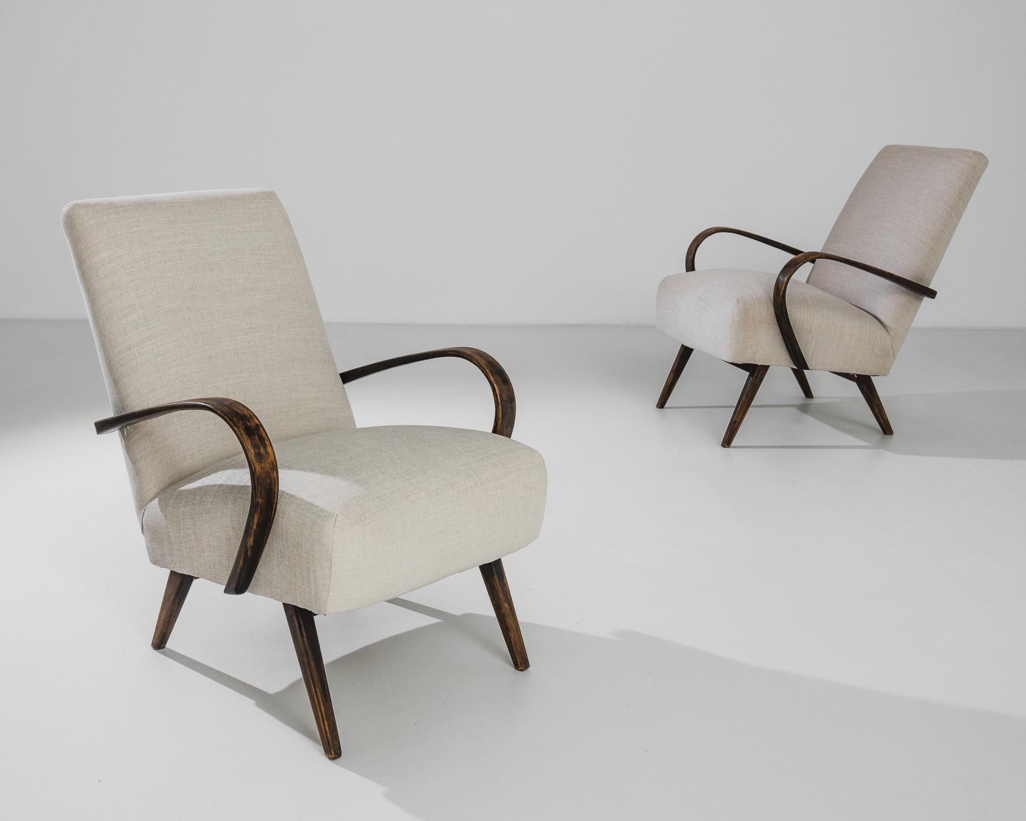 1950s Czech Wooden Armchairs by J. Halabala, a Pair In Good Condition For Sale In High Point, NC