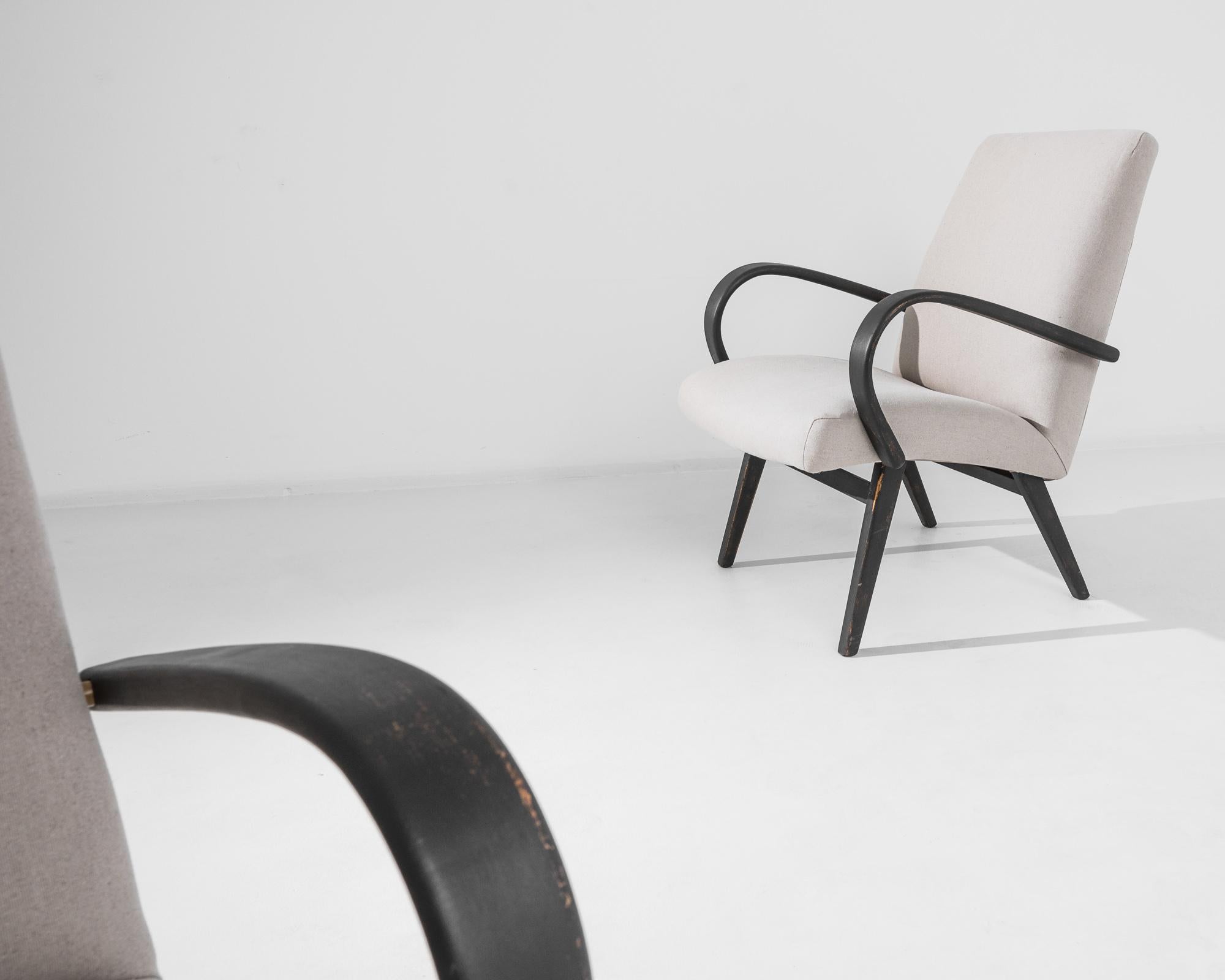 Upholstery 1950s Czech Wooden Armchairs by J. Halabala, a Pair For Sale