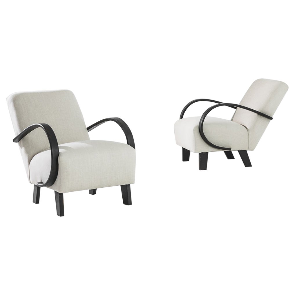 1950s Czech Wooden Armchairs by J. Halabala, a Pair