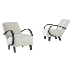 1950s Czech Wooden Armchairs by J. Halabala, a Pair