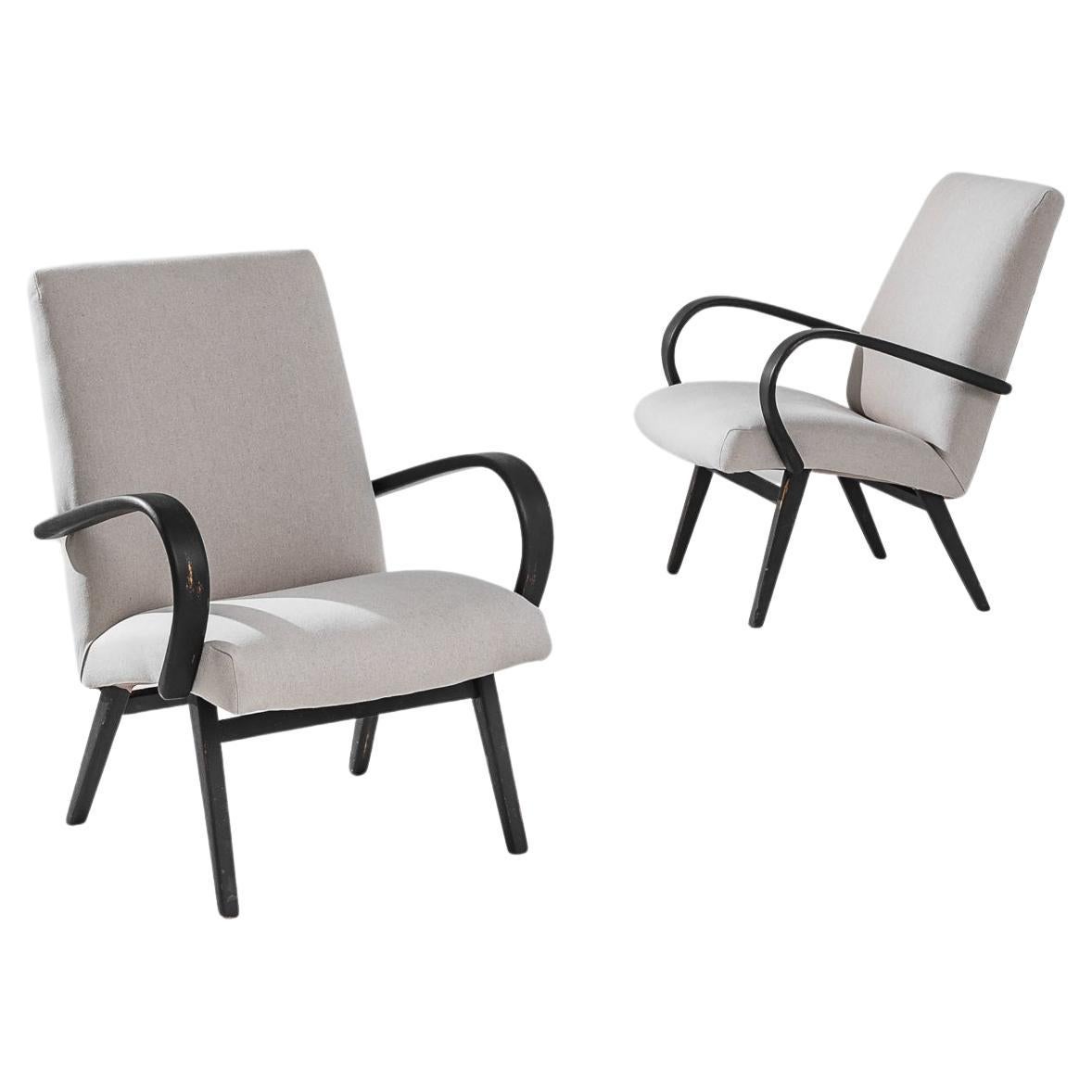 1950s Czech Wooden Armchairs by J. Halabala, a Pair For Sale