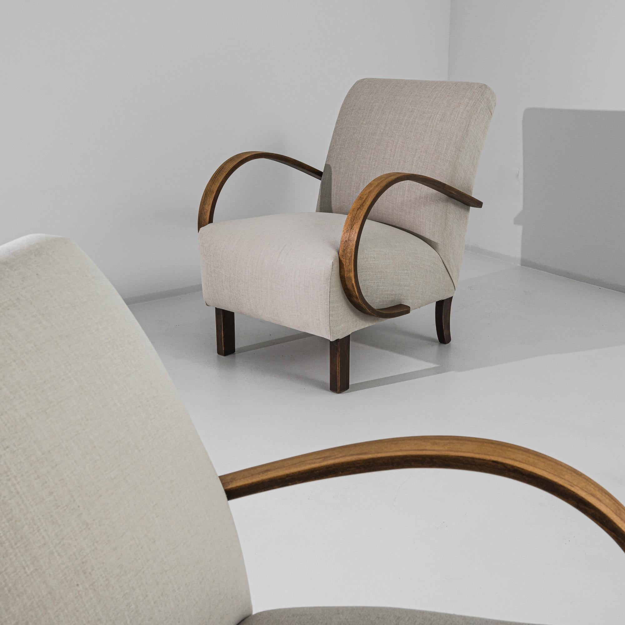 1950s Czech Wooden Armchairs by J. Halabala In Good Condition In High Point, NC