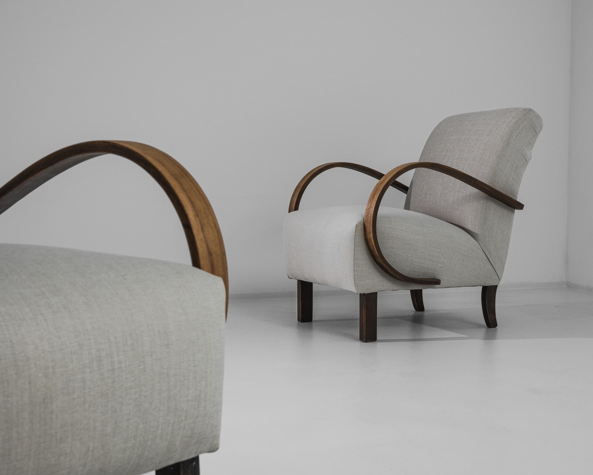 Upholstery 1950s Czech Wooden Armchairs by J. Halabala